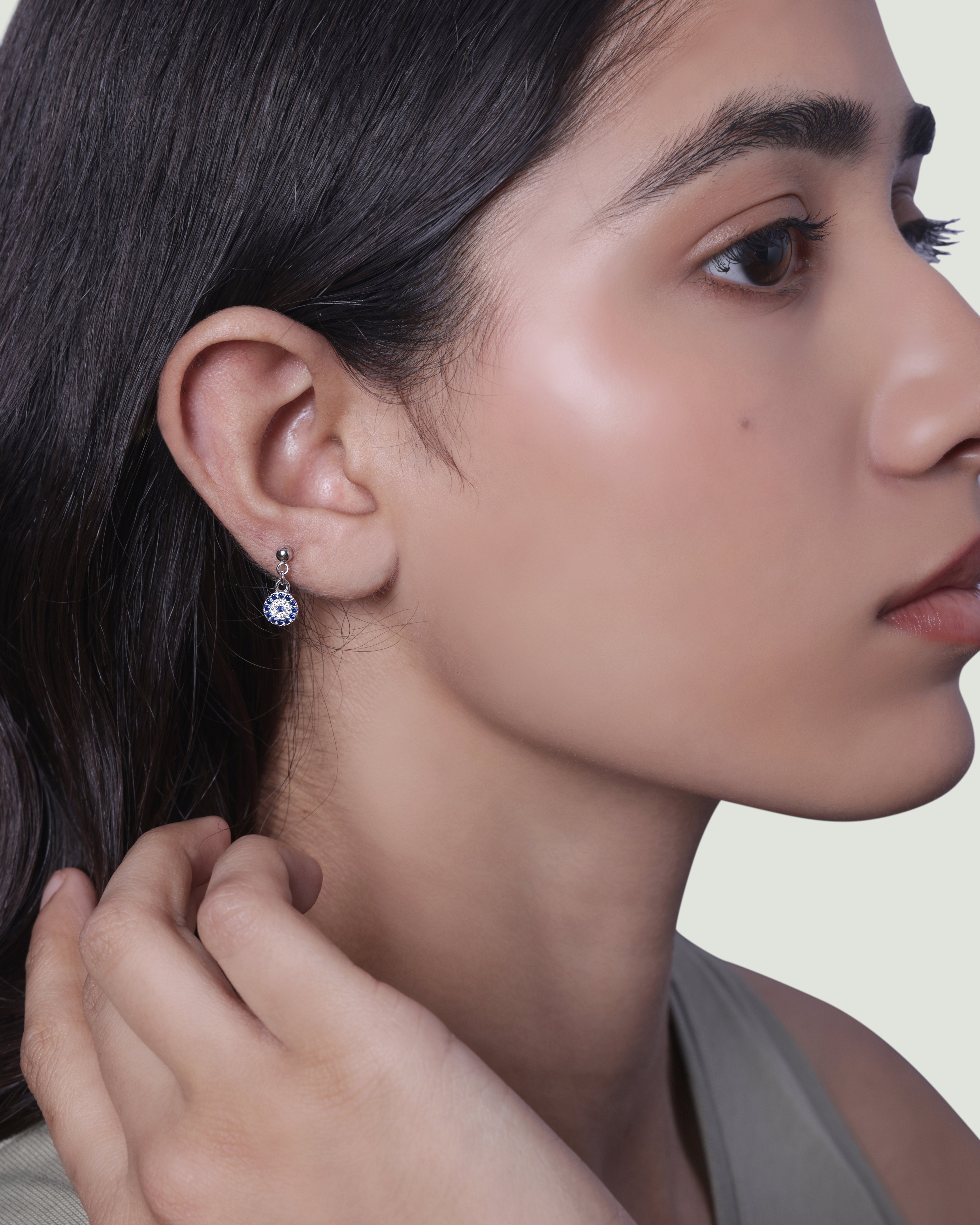 Silver Ball Eye Hanging Studs Earrings