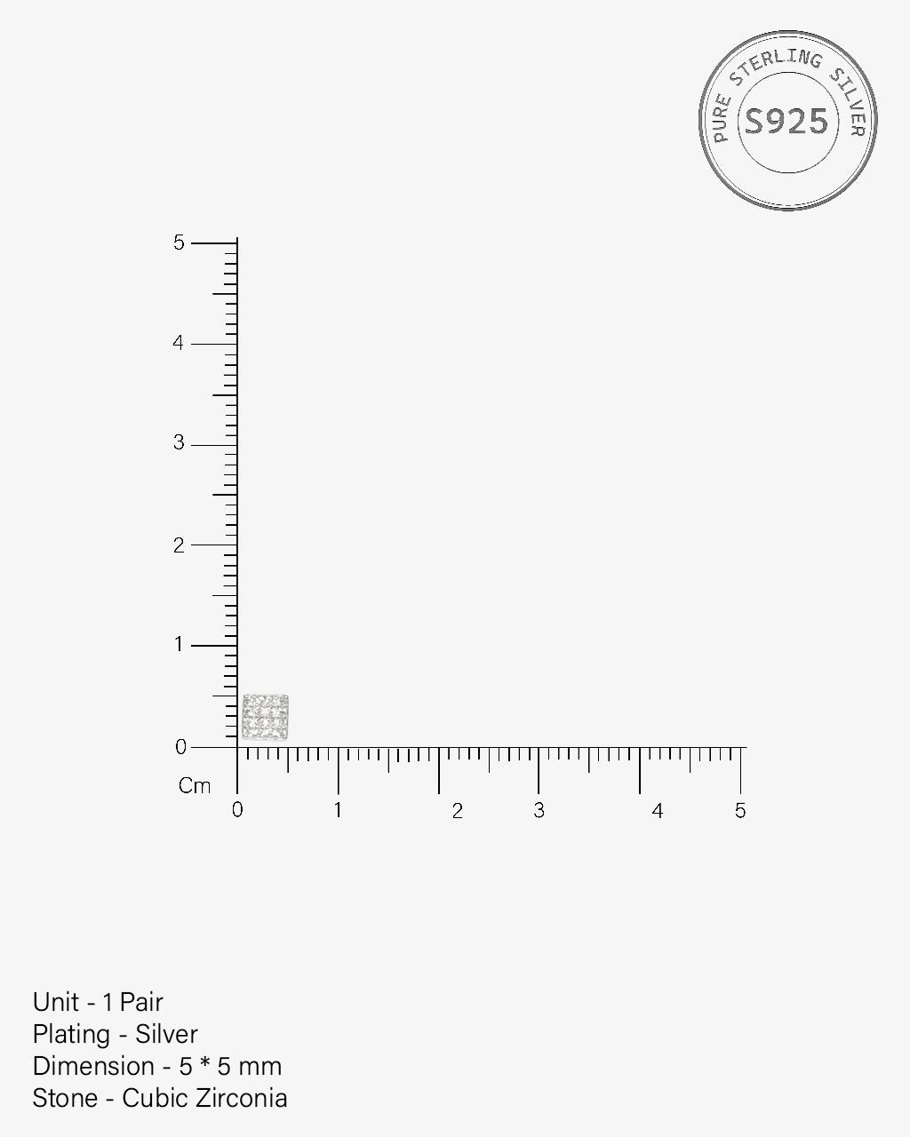 Square Paved Zirconia Stud Earrings
