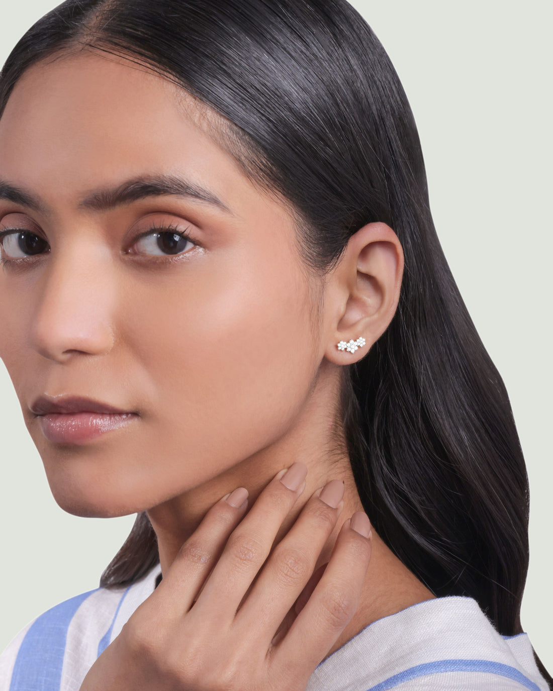 Three Flower Cluster Stud Earrings