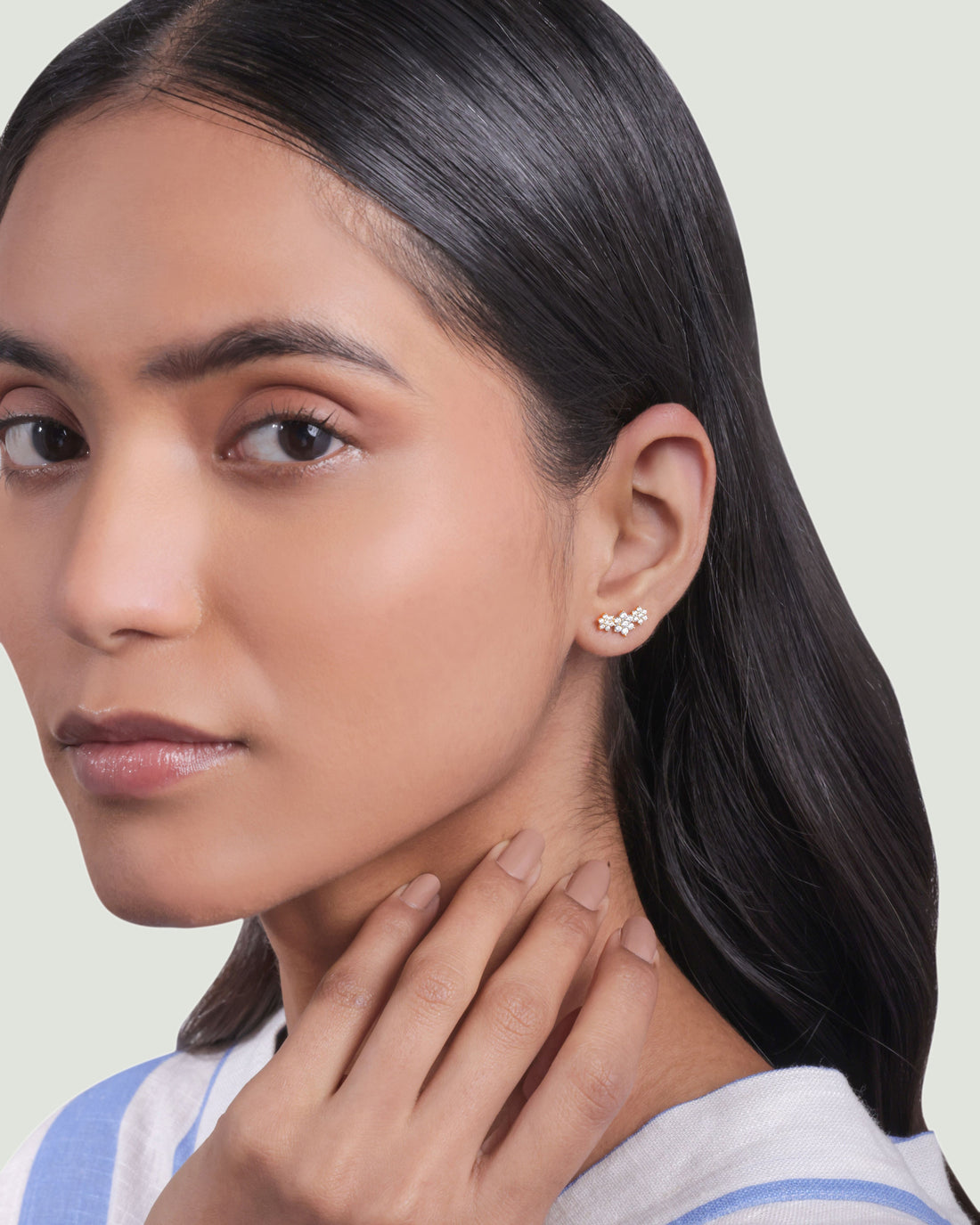 Three Flower Cluster Stud Earrings