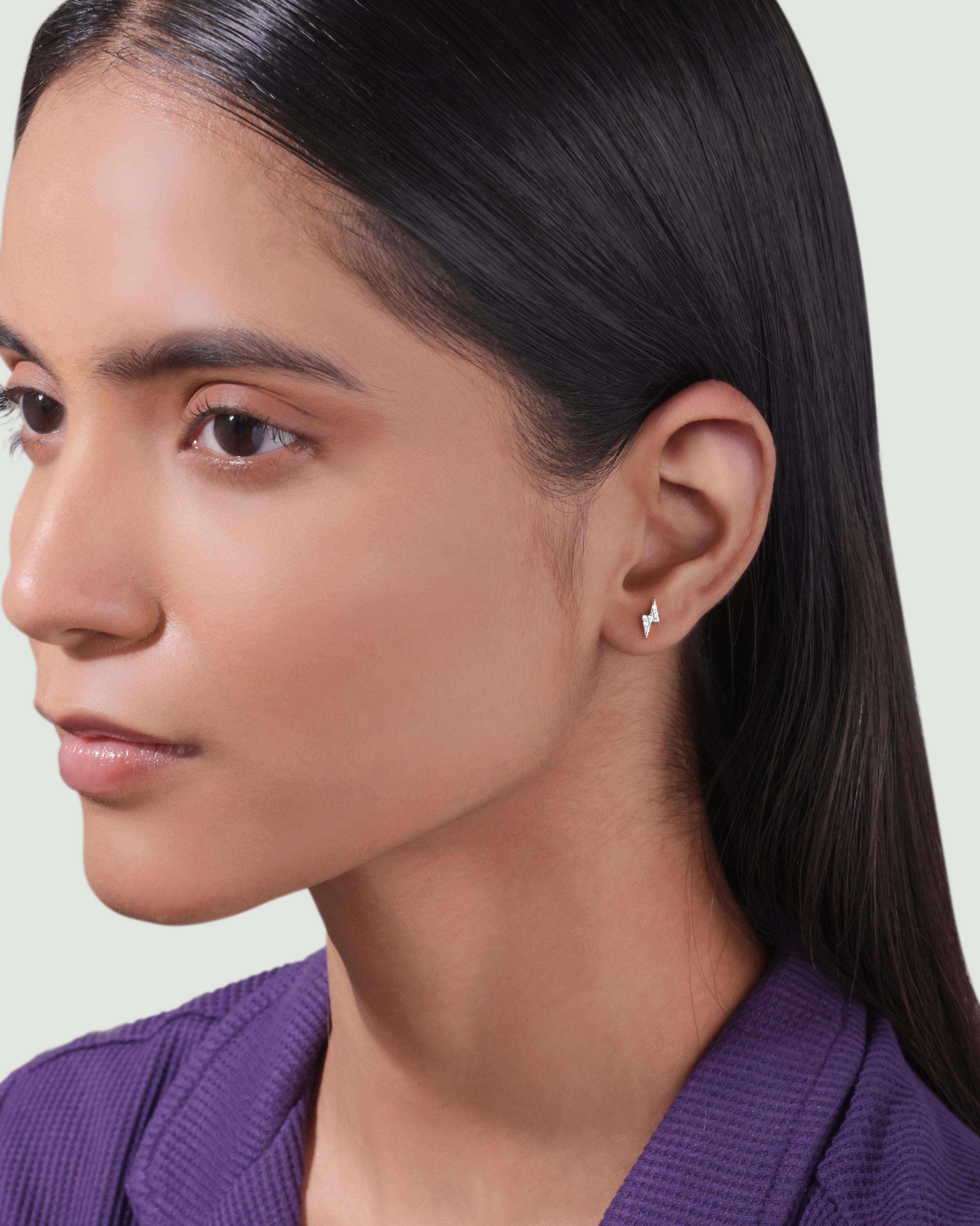 Zircon Paved Thunder Lightning Studs Earrings