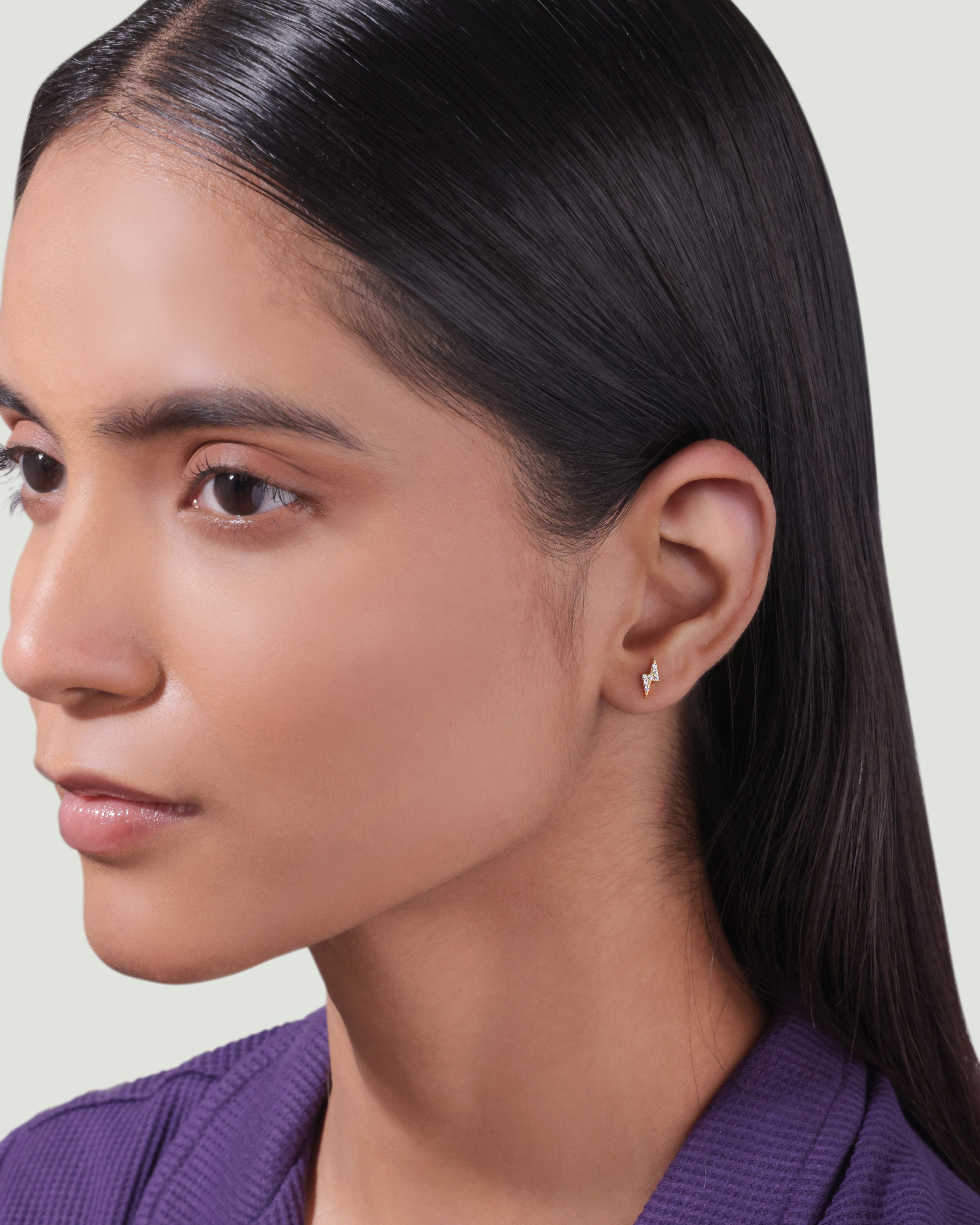 Zircon Paved Thunder Lightning Studs Earrings