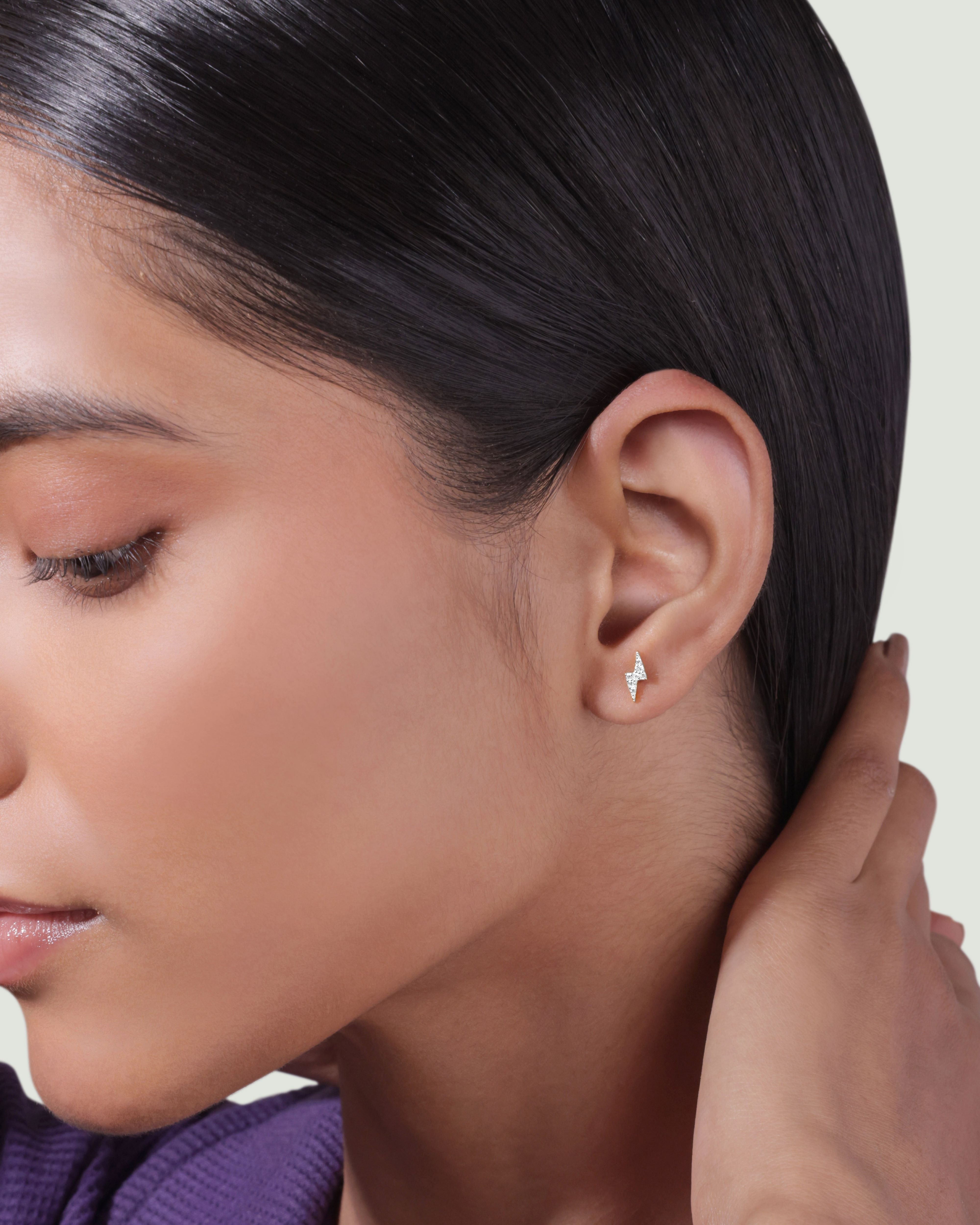 Zircon Paved Thunder Lightning Studs Earrings