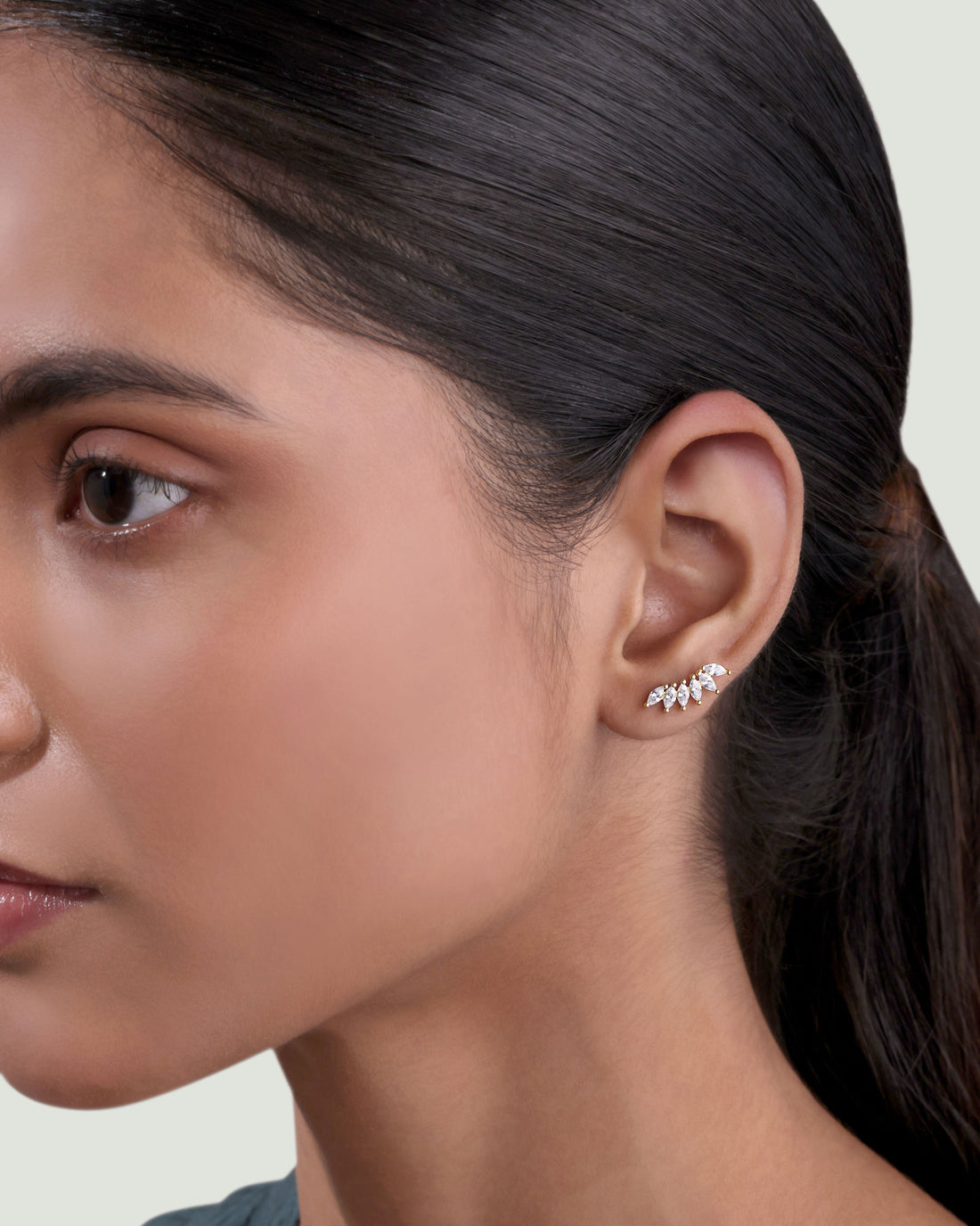 Baguette Crown Climber Stud Earrings