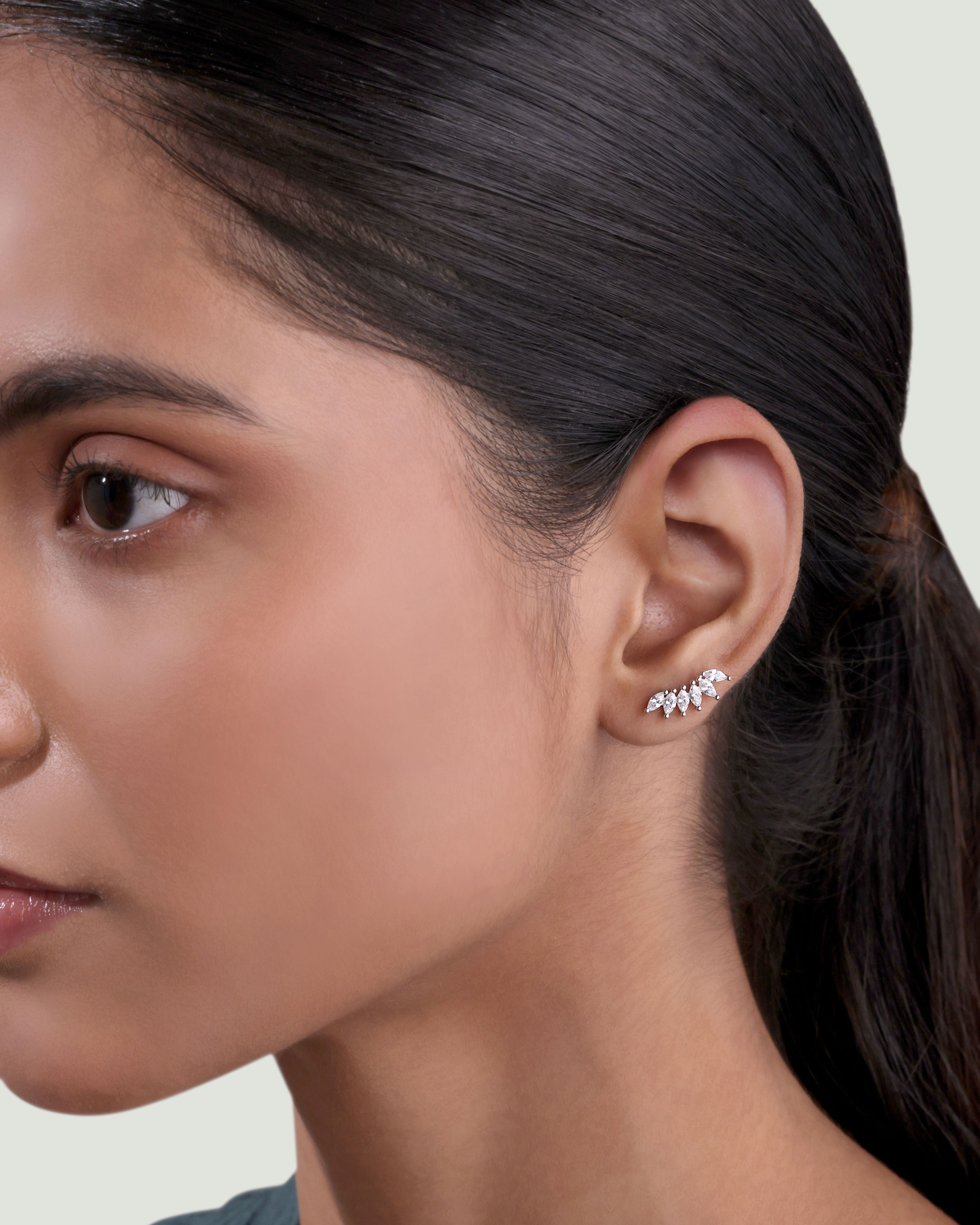 Baguette Crown Climber Stud Earrings