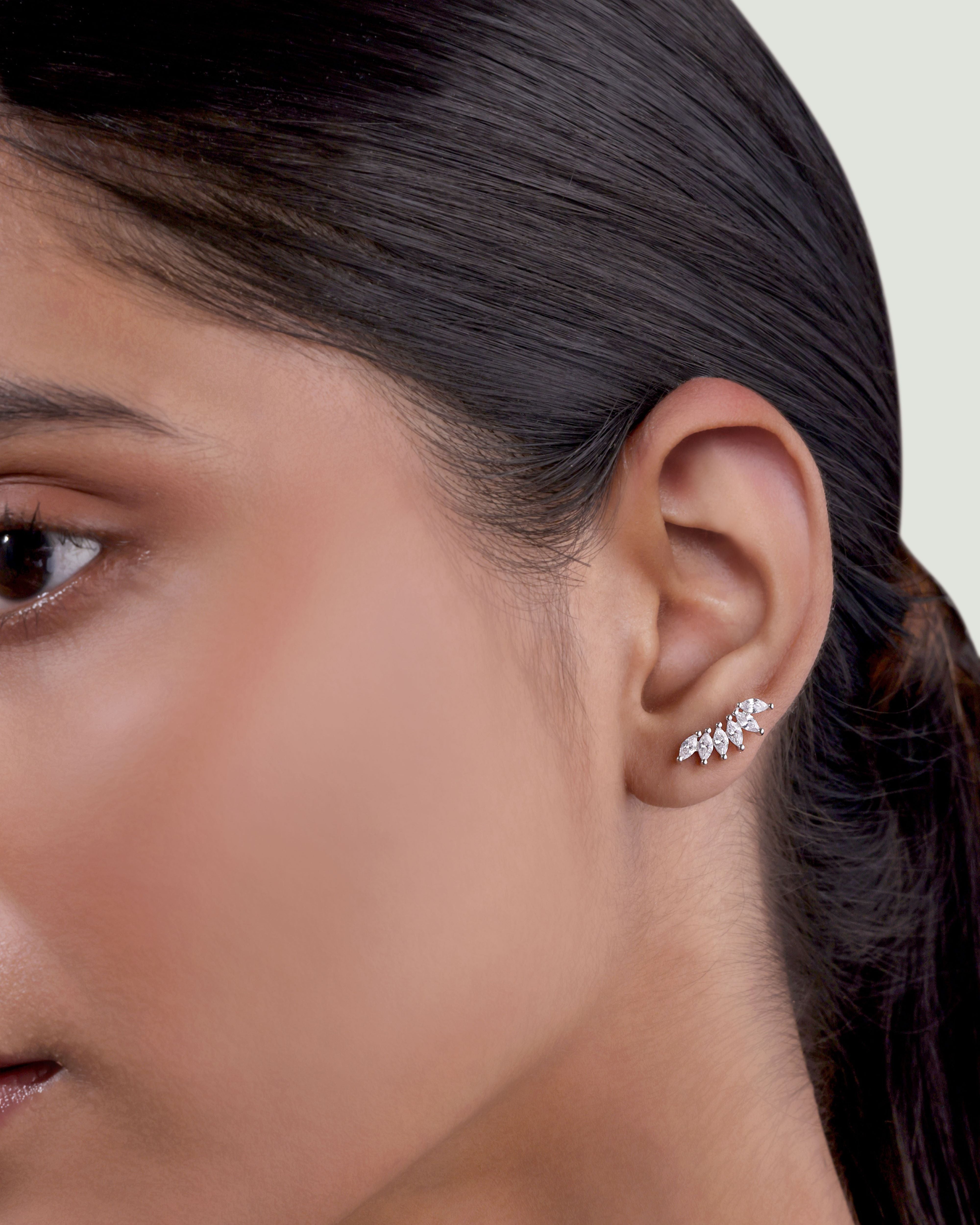 Baguette Crown Climber Stud Earrings