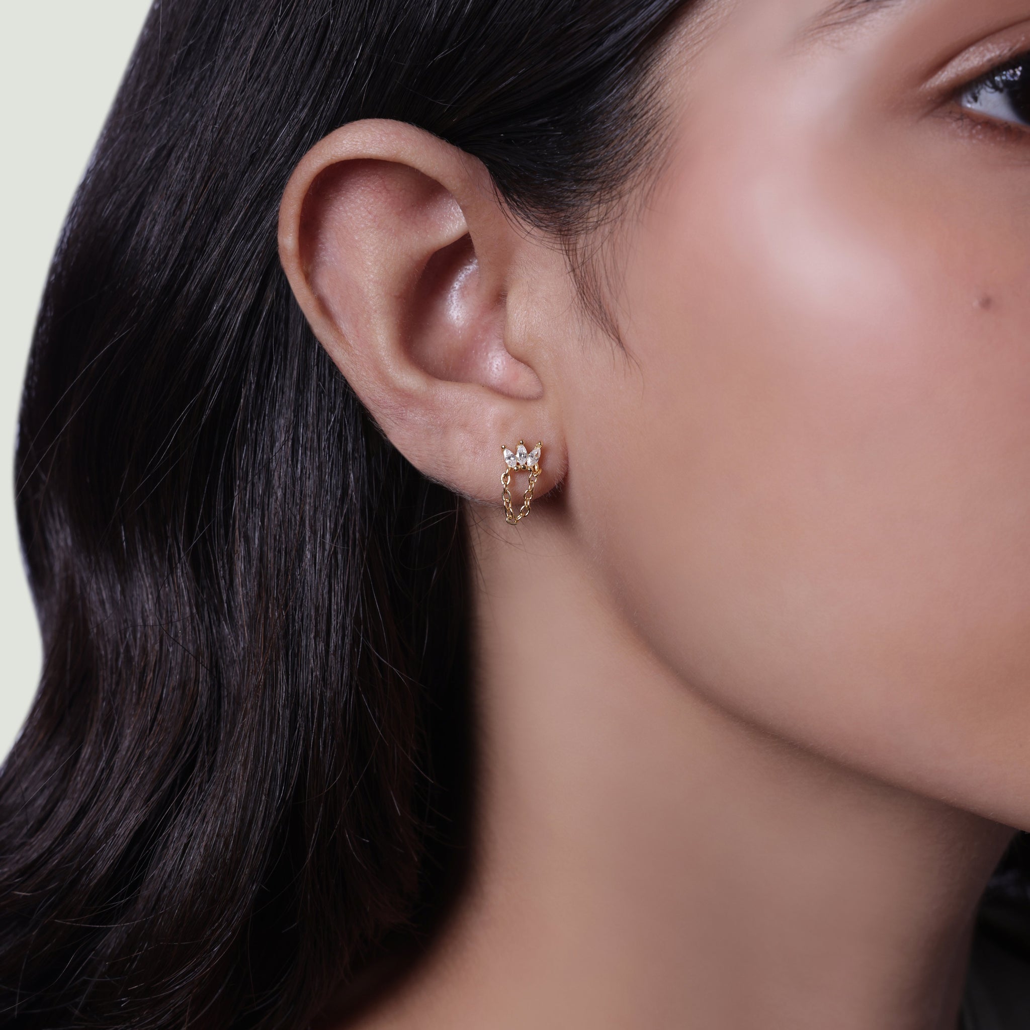 Crown Chain Dangler Stud Earrings