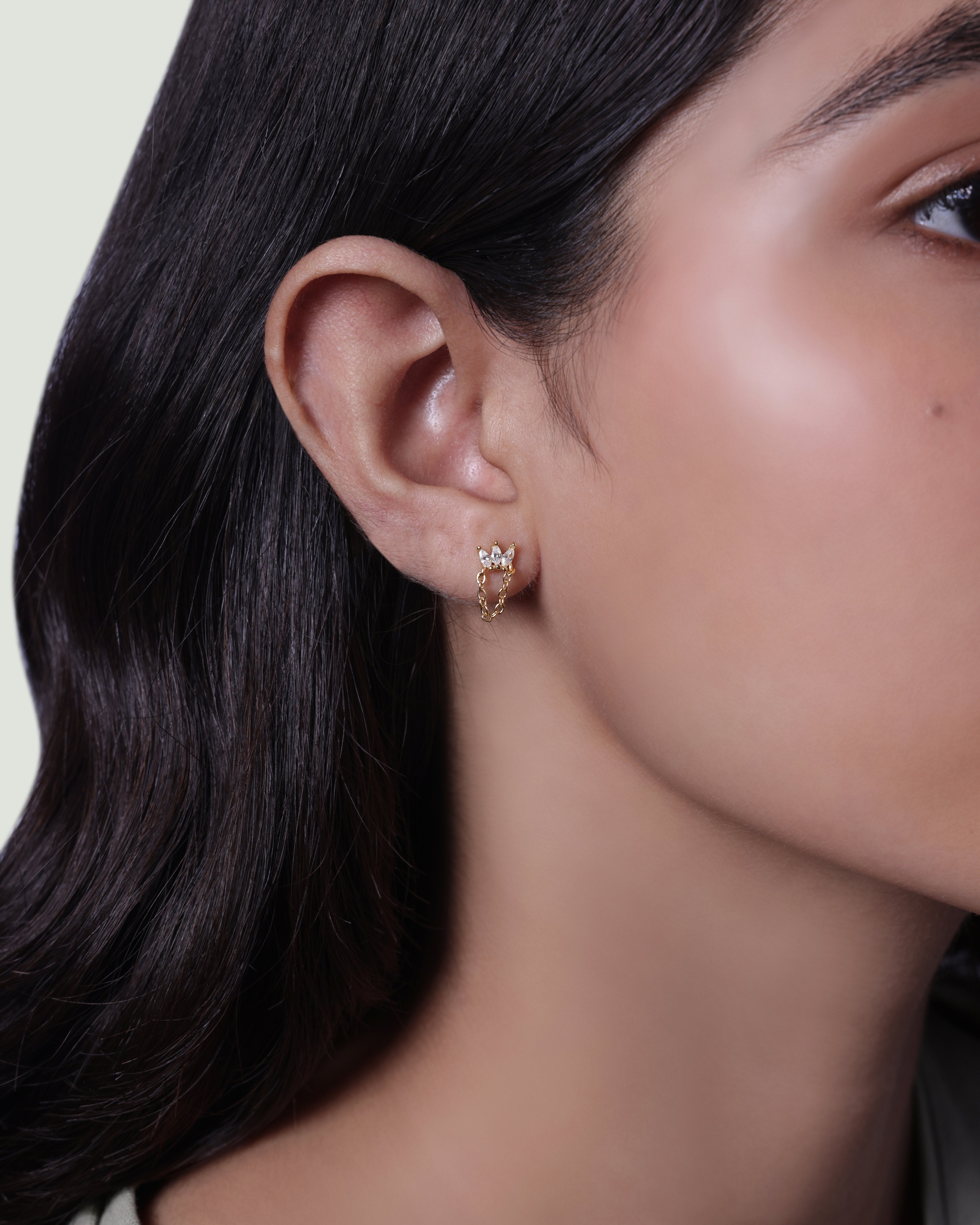 Crown Chain Dangler Stud Earrings