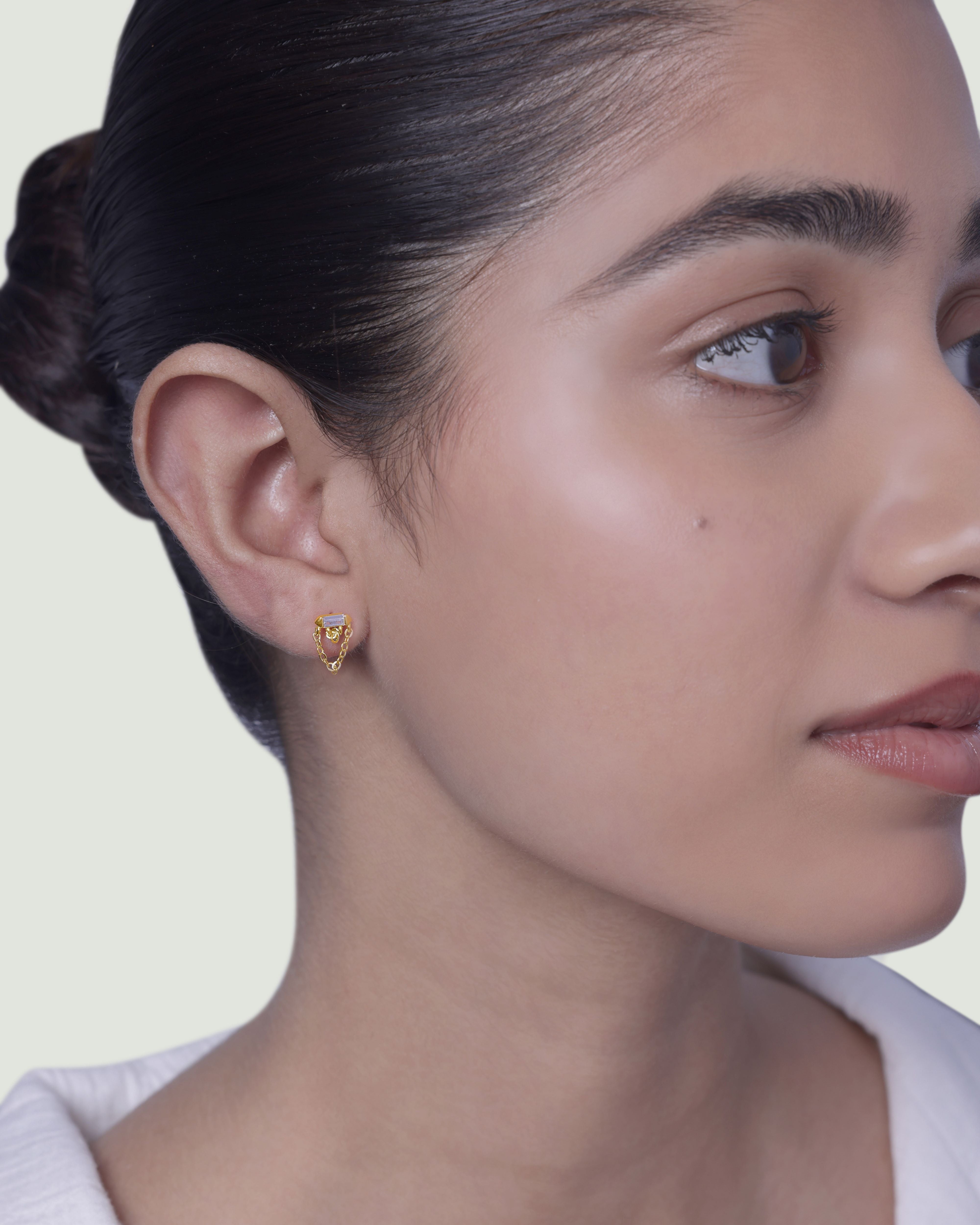 Double Chain Baguette Stud Earrings