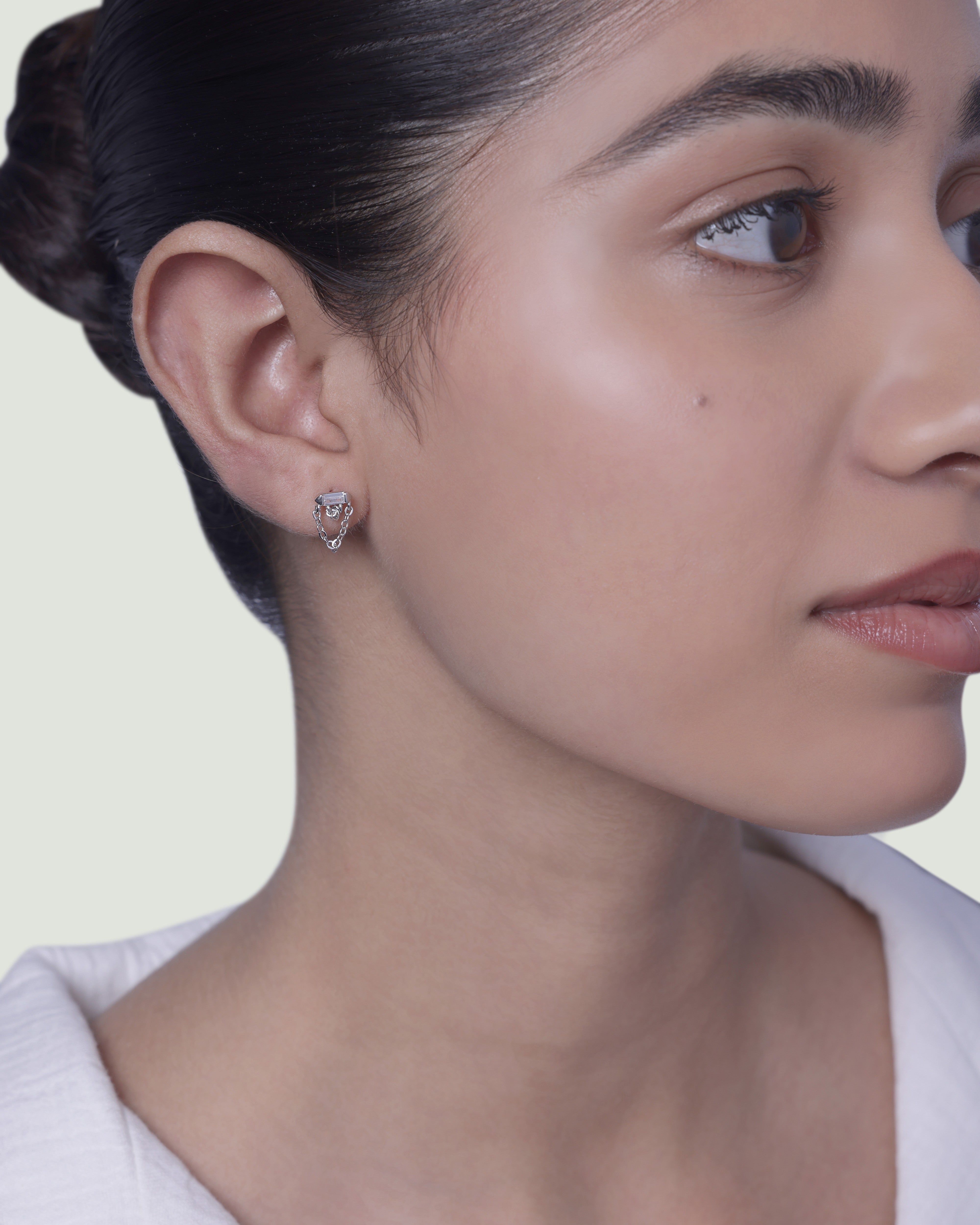 Double Chain Baguette Stud Earrings