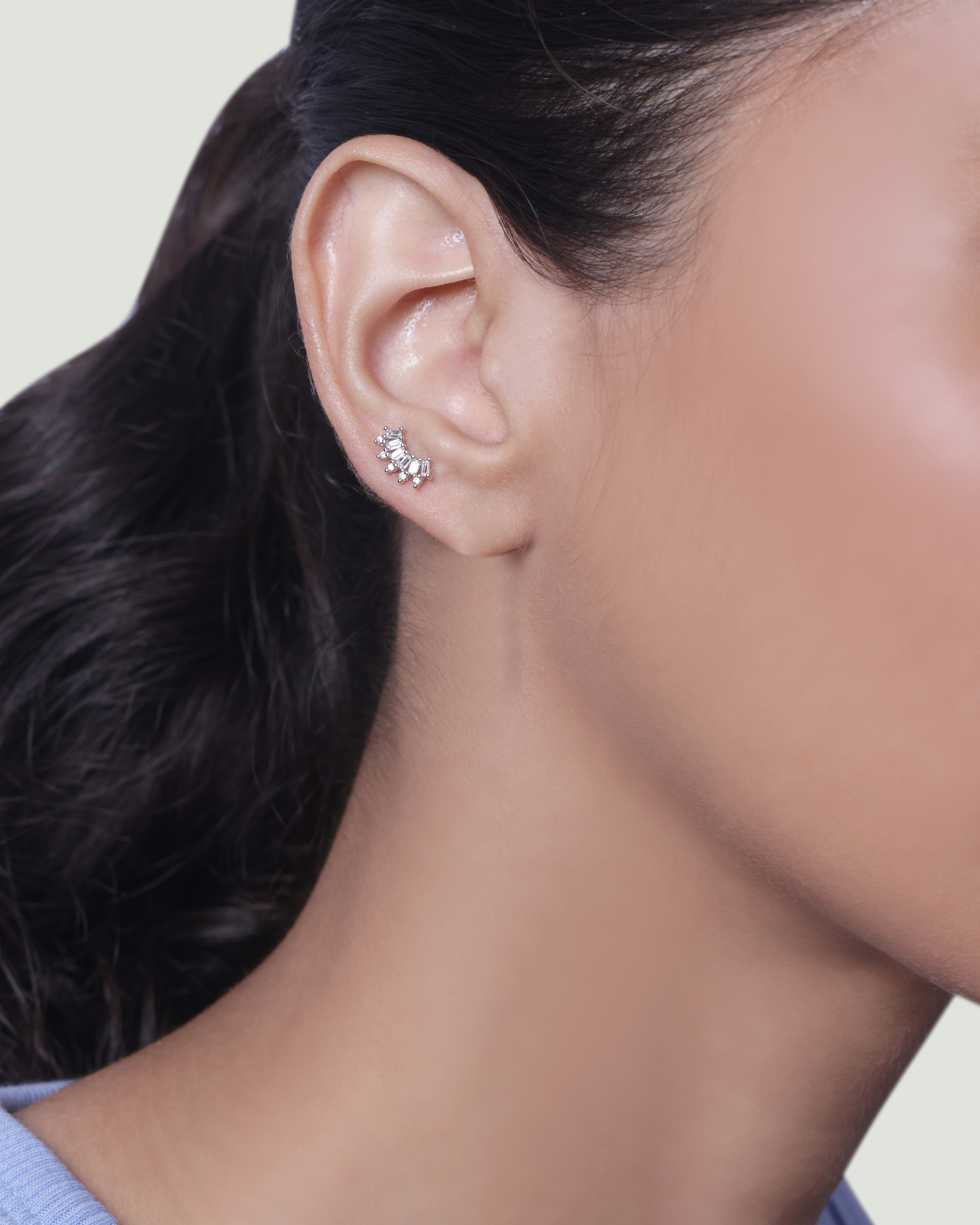 Everyday Baguette Climber Stud Earrings