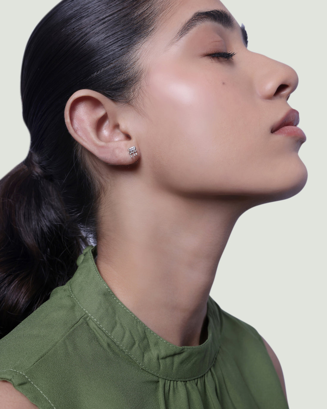 Floating Drops Baguette Stud Earrings