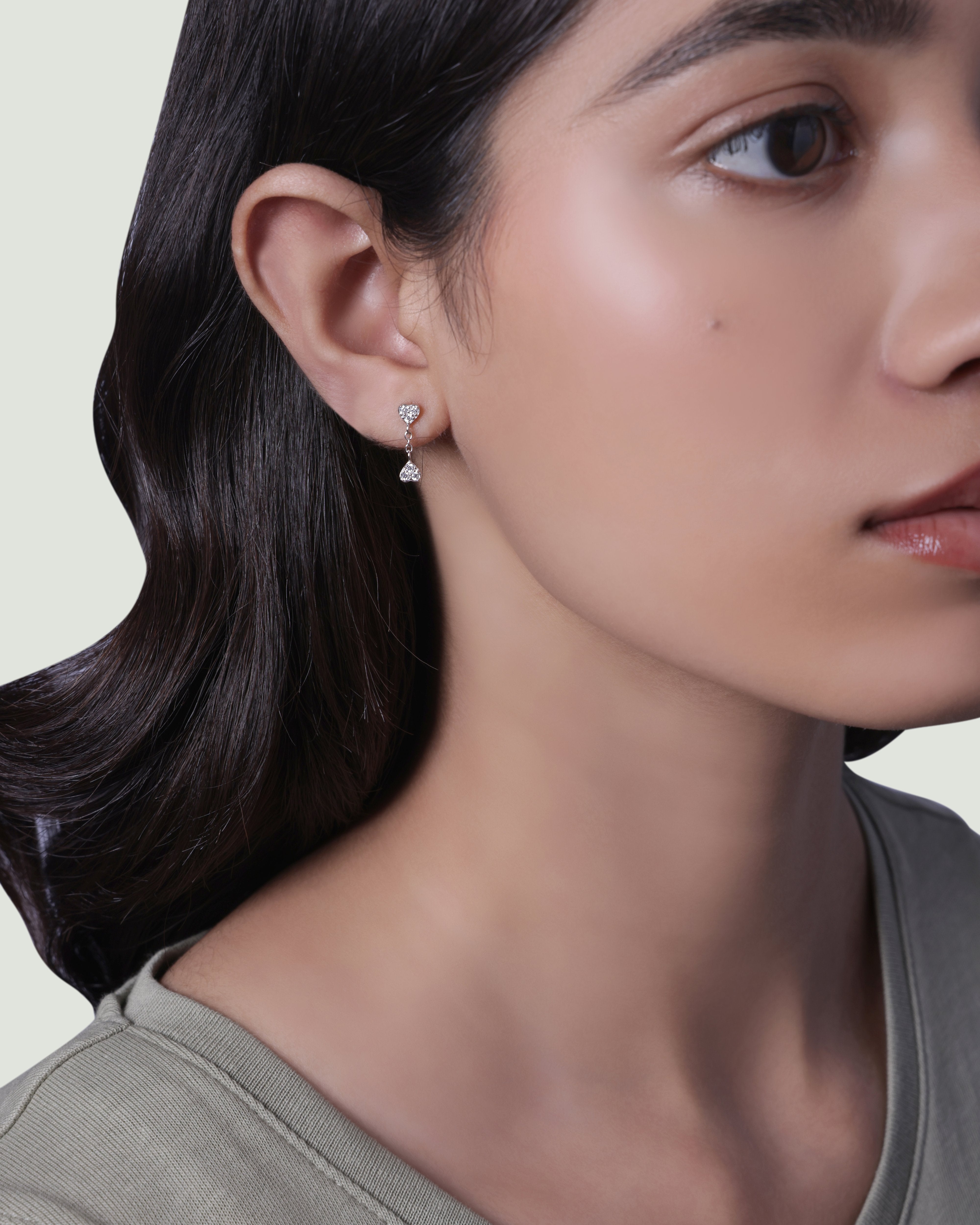 Inverse Heart Drop Stud Earrings