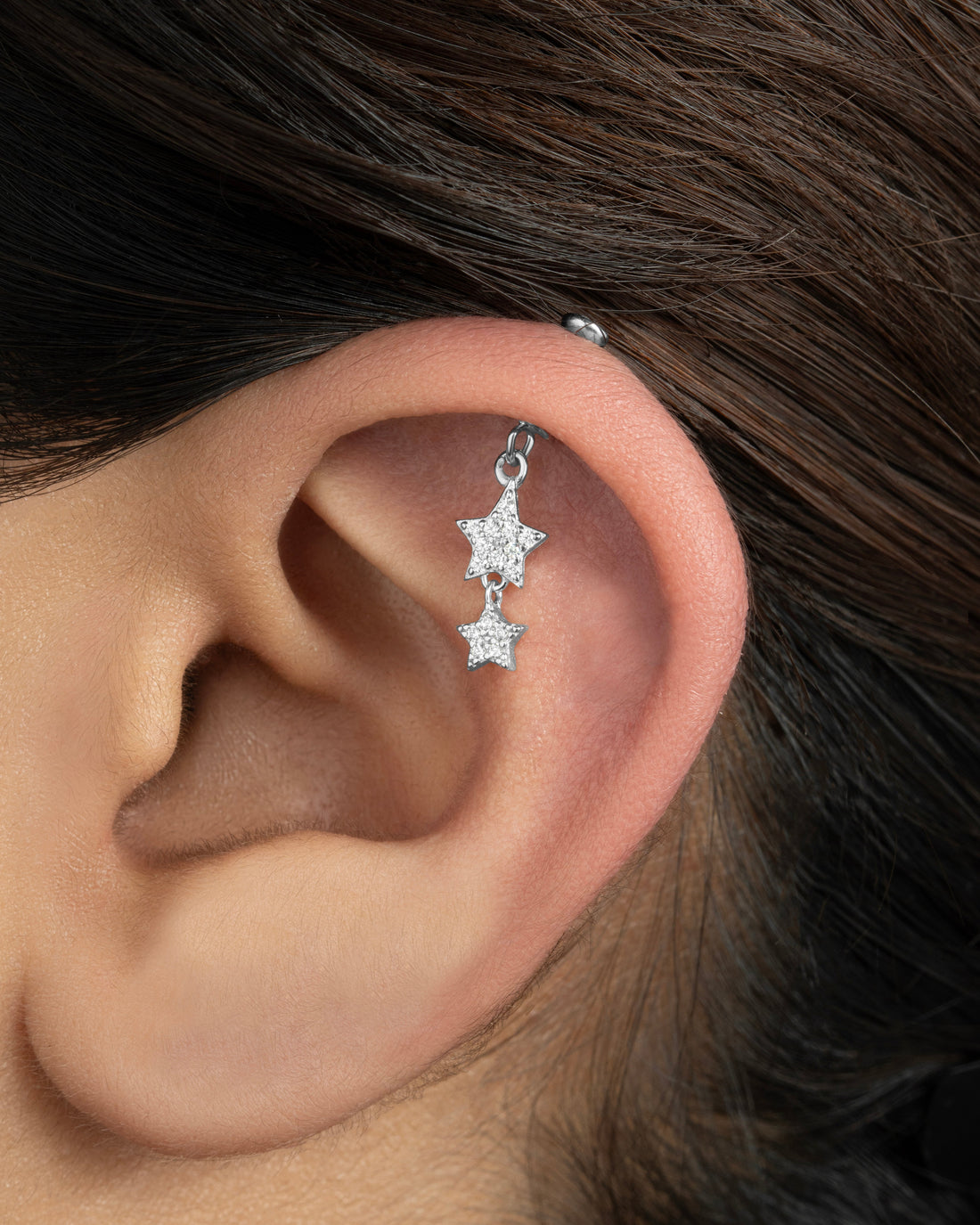 Zirconia Star Droplets Helix Hanging Earrings