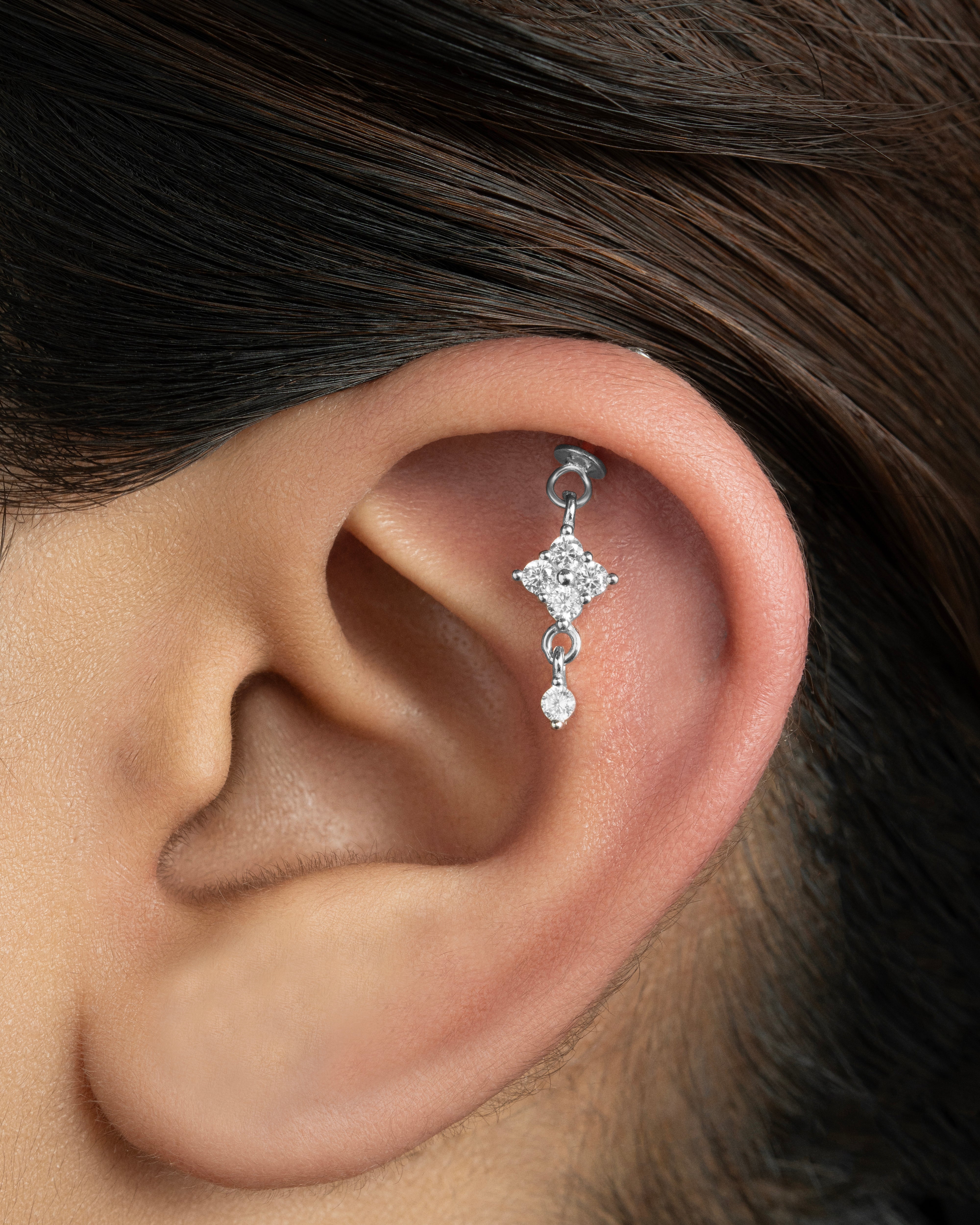 Floral Drop Helix Hanging Earrings