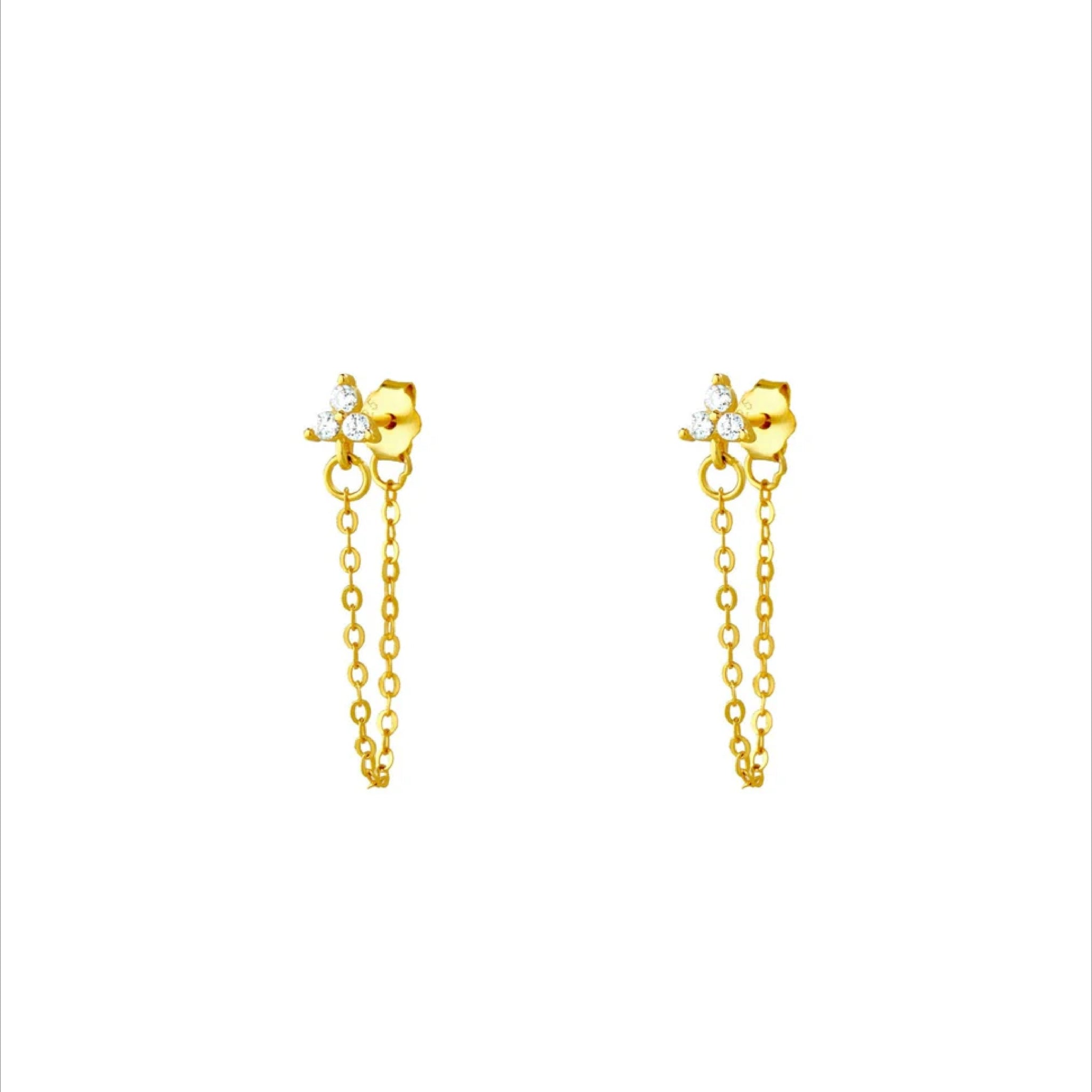 Tri Flower Dangler Chain Earrings