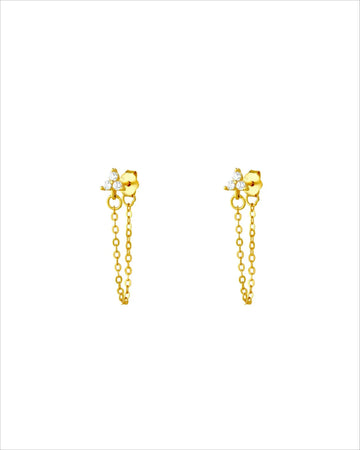 Tri Flower Dangler Chain Earrings