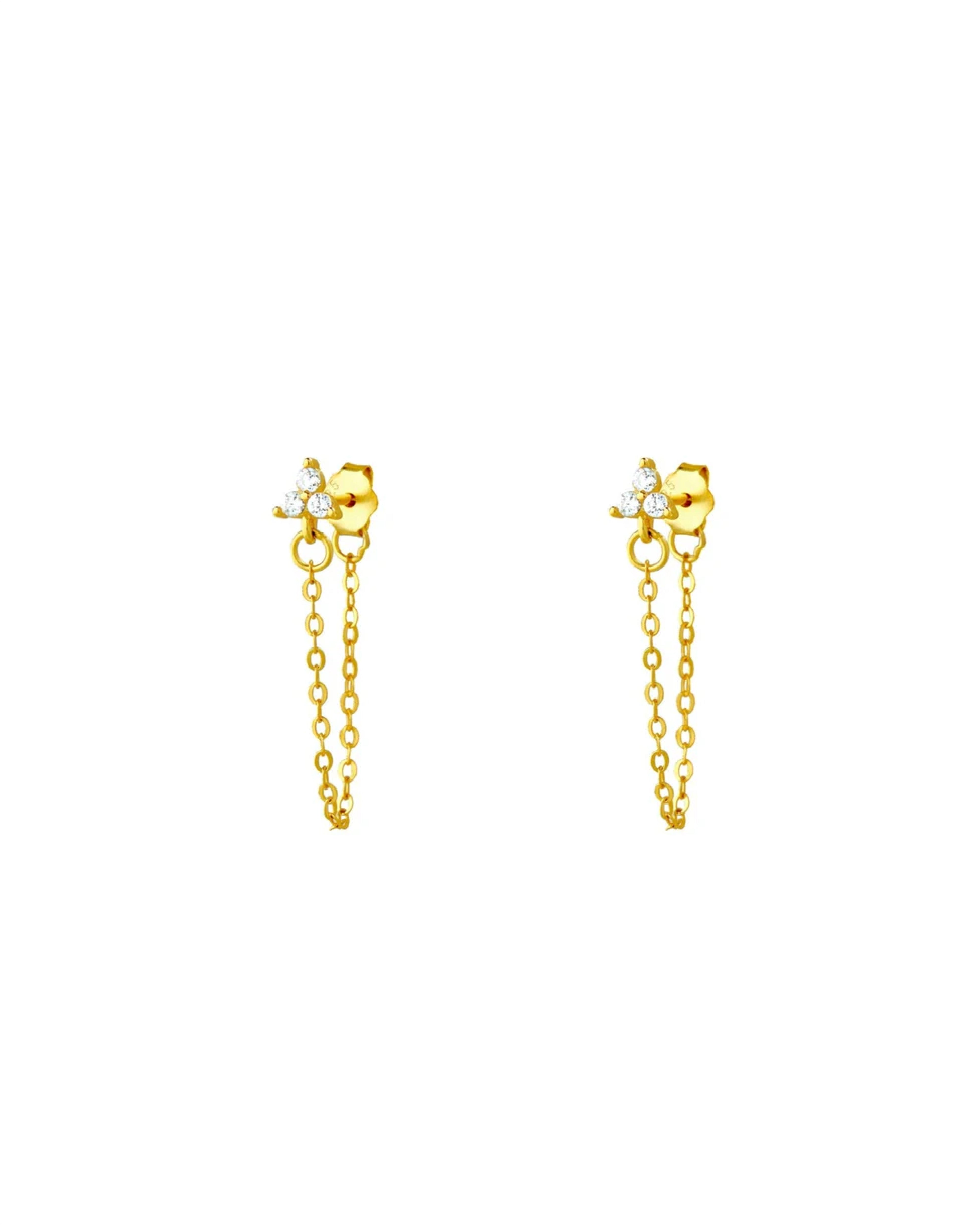 Tri Flower Dangler Chain Earrings