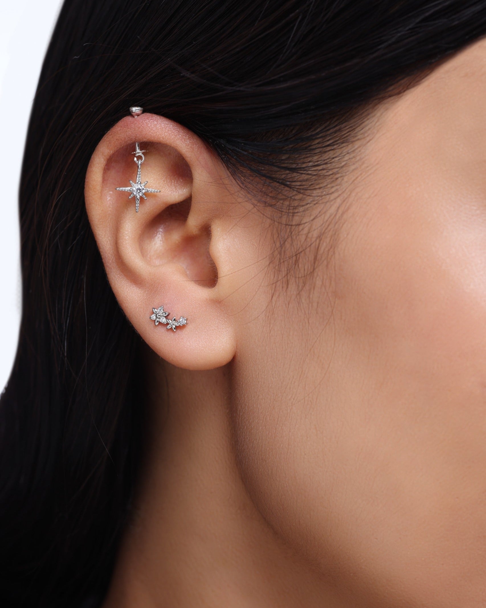 Zirconia Snow Burst Screw Helix Hanging Earrings