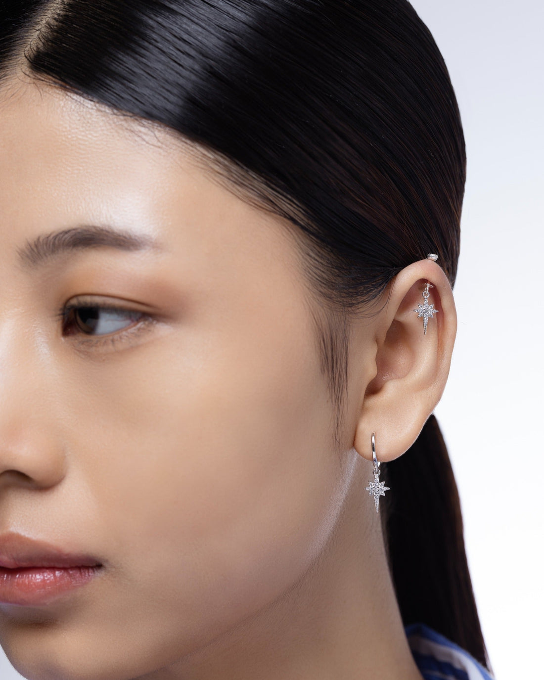 Elongated Star Helix Hanging Earrings