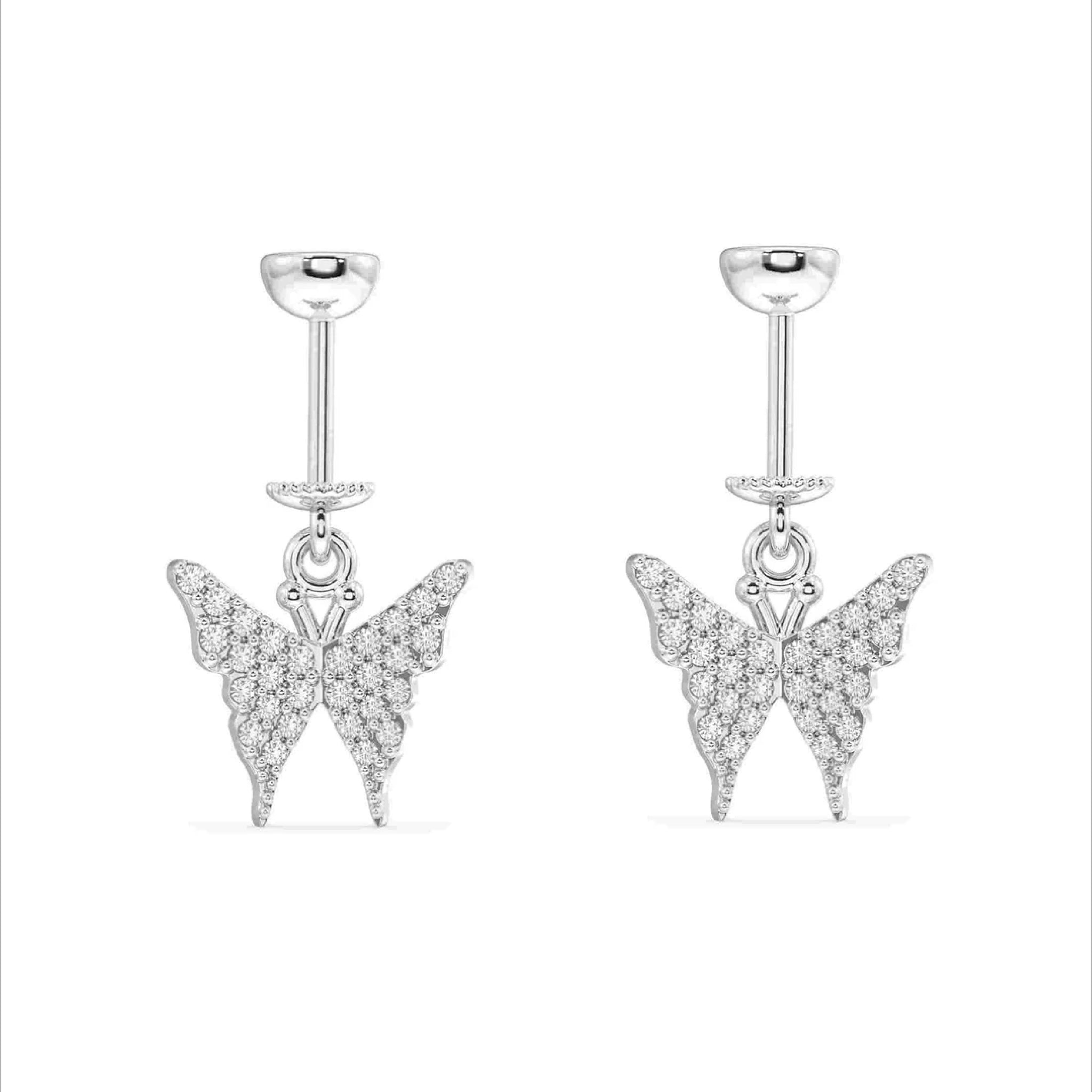 Zircon Paved Pointed Butterfly Helix Hanging Earrings