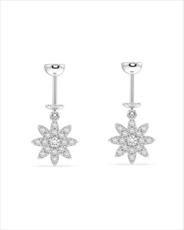 Zircon Paved Sunflower Helix Hanging Earrings