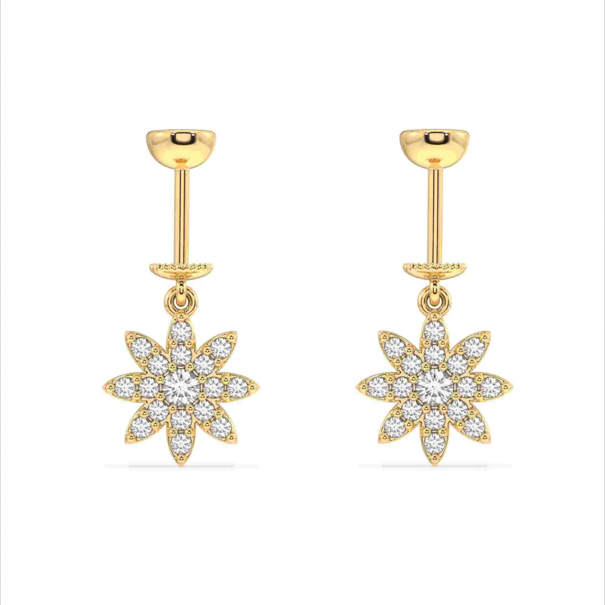 Zircon Paved Sunflower Helix Hanging Earrings