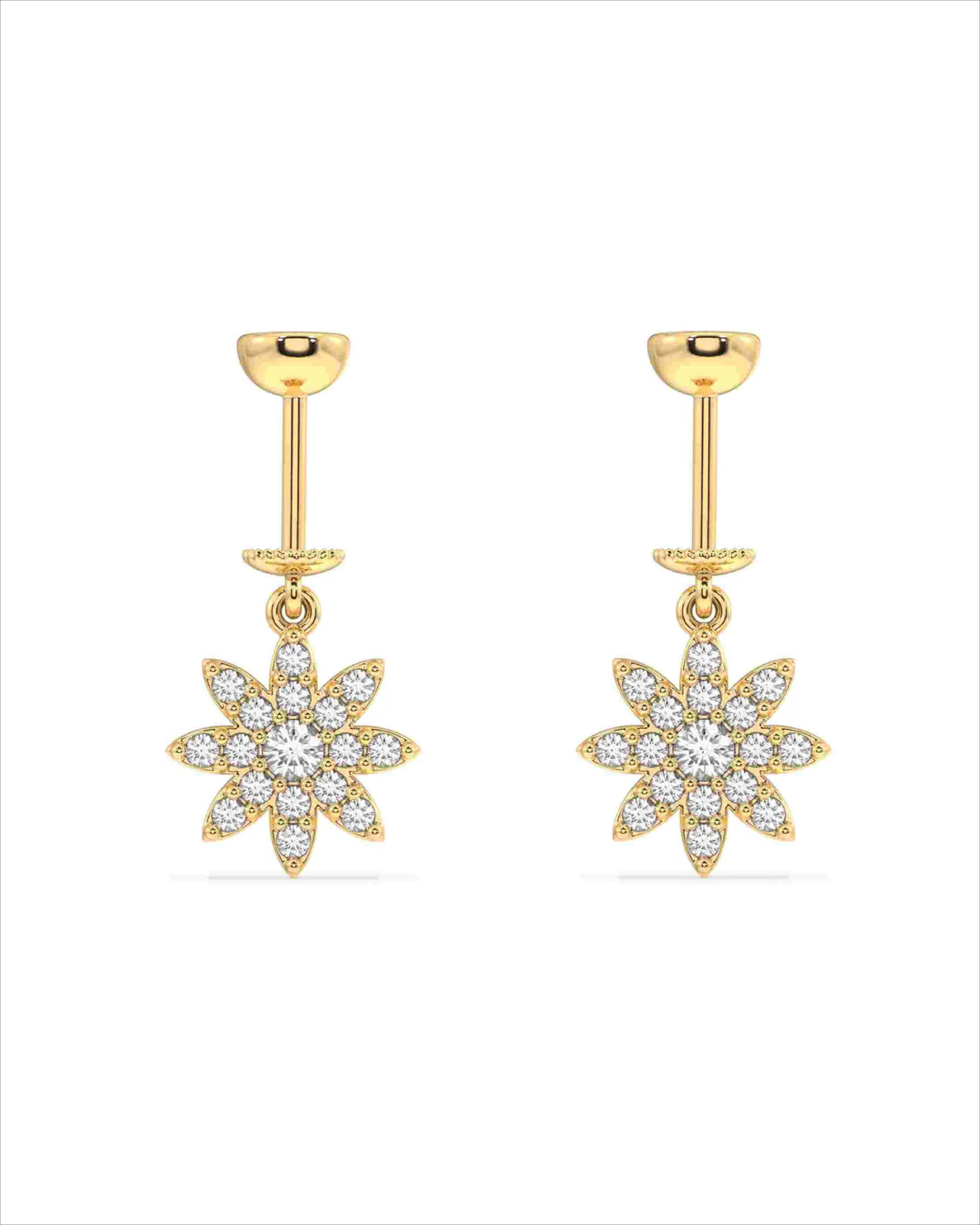 Zircon Paved Sunflower Helix Hanging Earrings