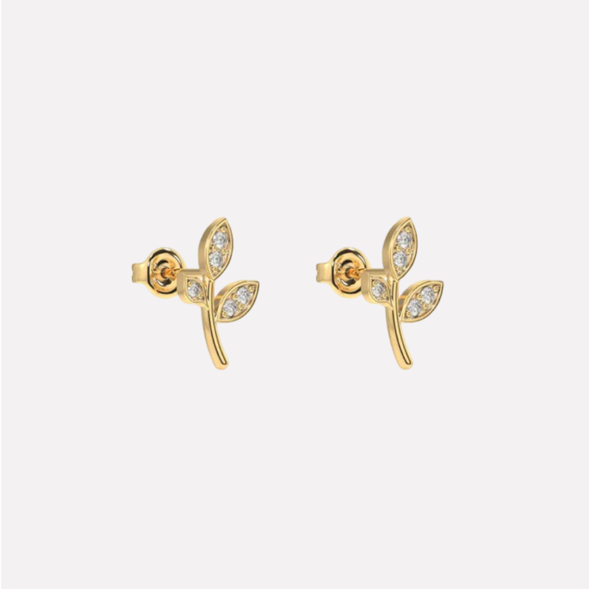 Minimal Cubic Zirconia Paved Leaf Stud Earrings