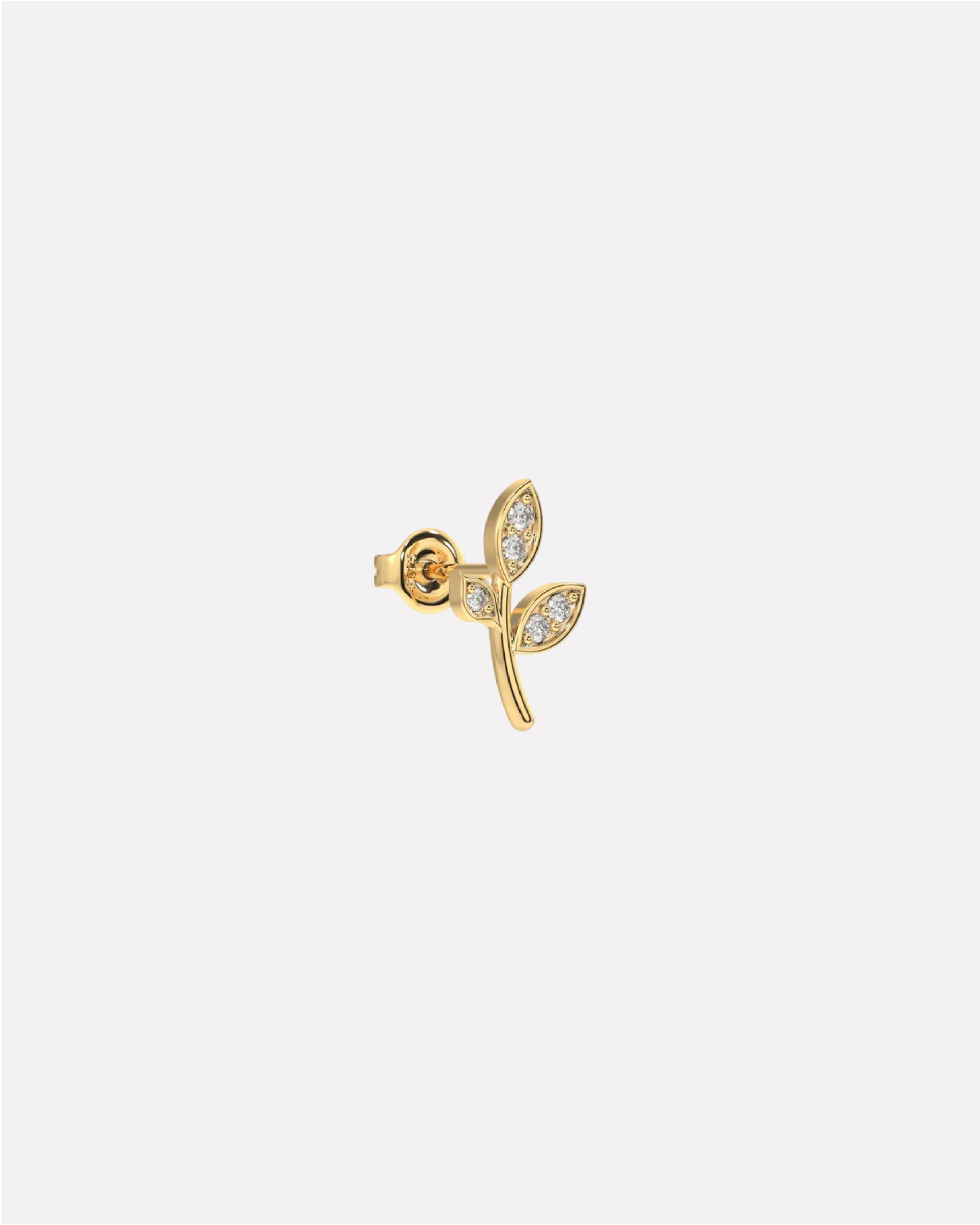 Minimal Cubic Zirconia Paved Leaf Stud Earrings