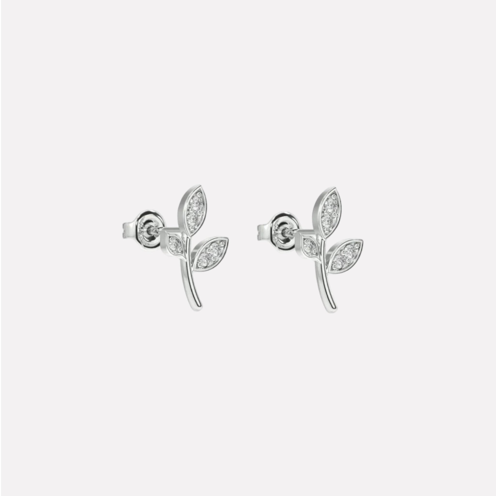 Minimal Cubic Zirconia Paved Leaf Stud Earrings