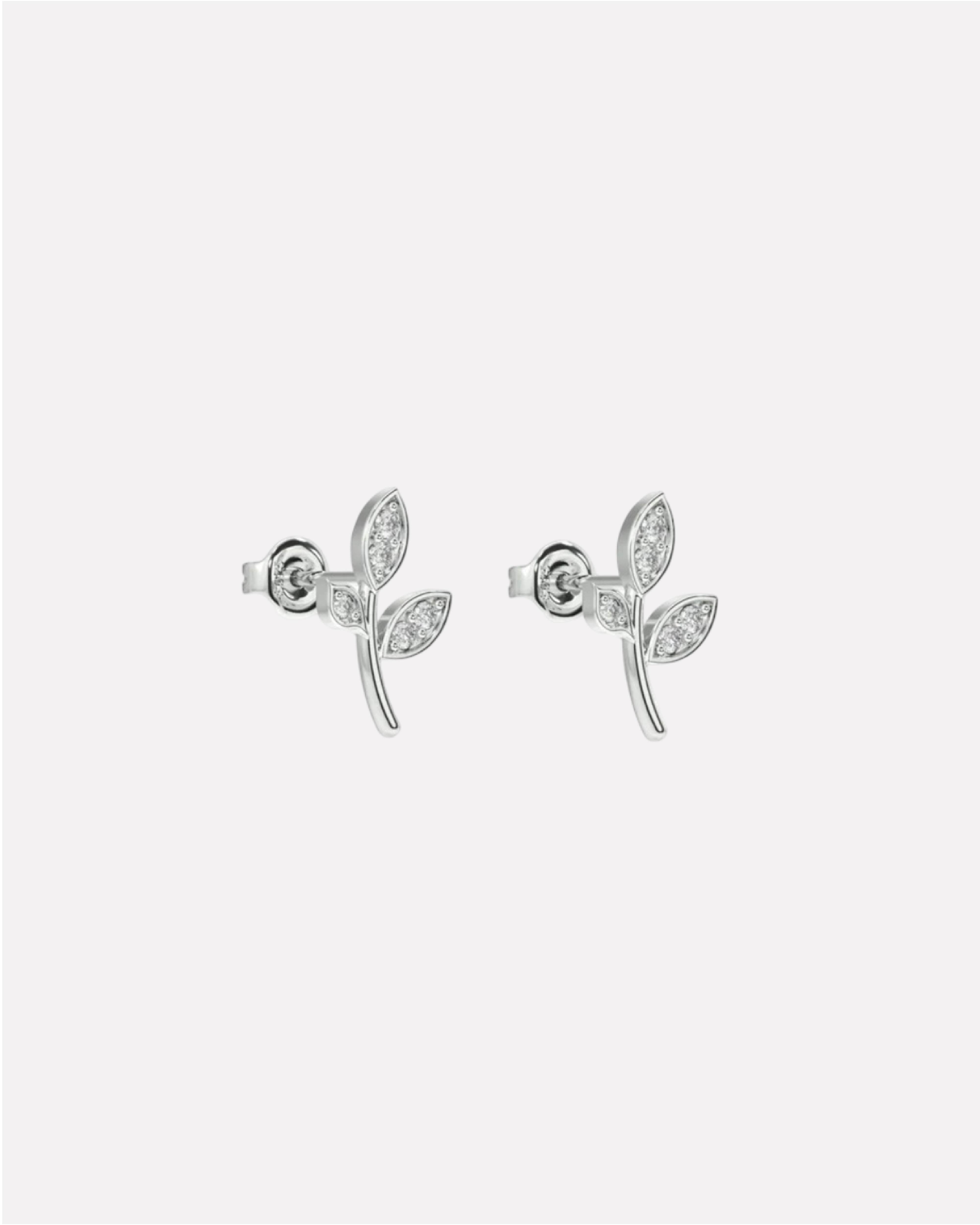 Minimal Cubic Zirconia Paved Leaf Stud Earrings