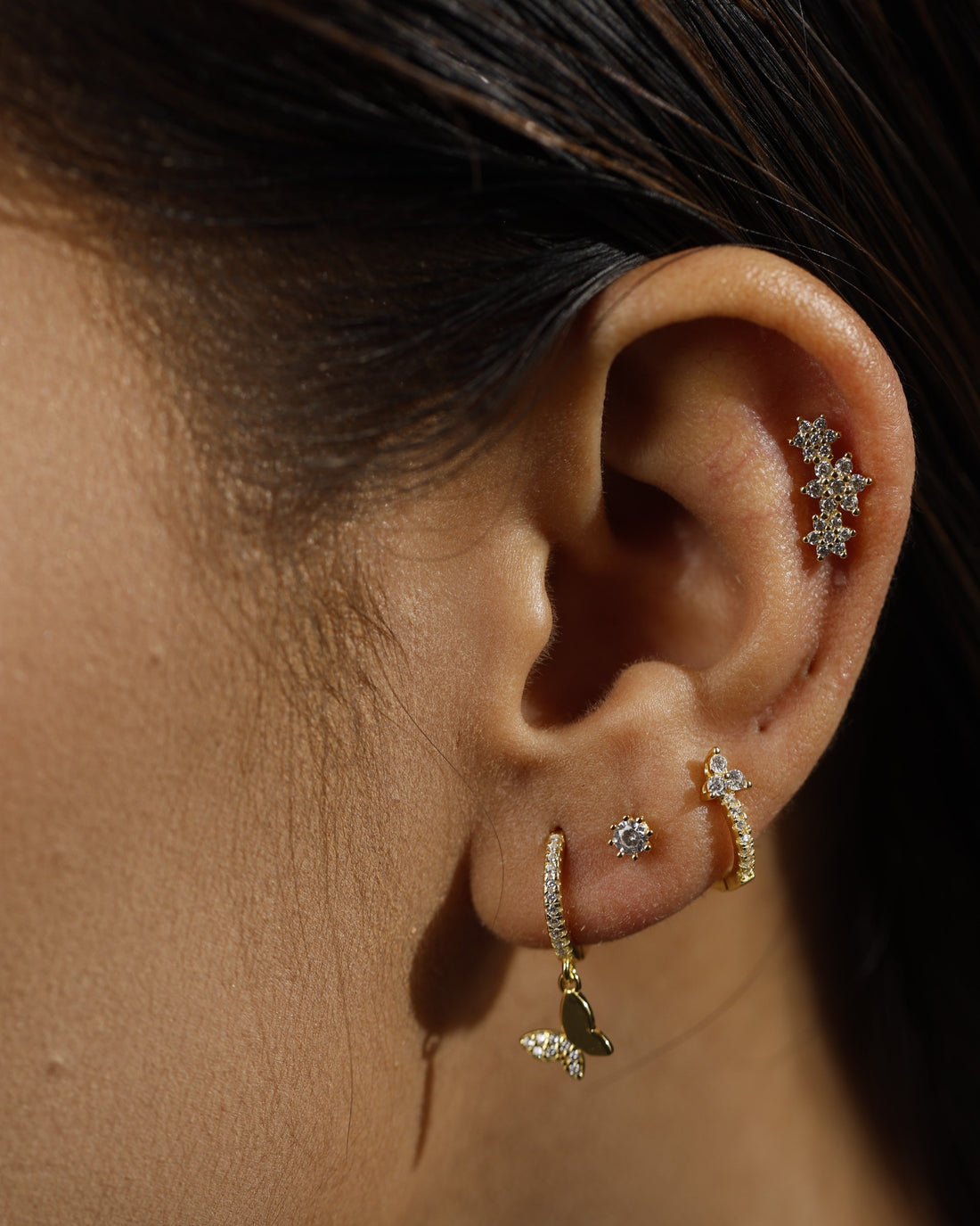 Slant' Butterfly Charm Hoop Earrings