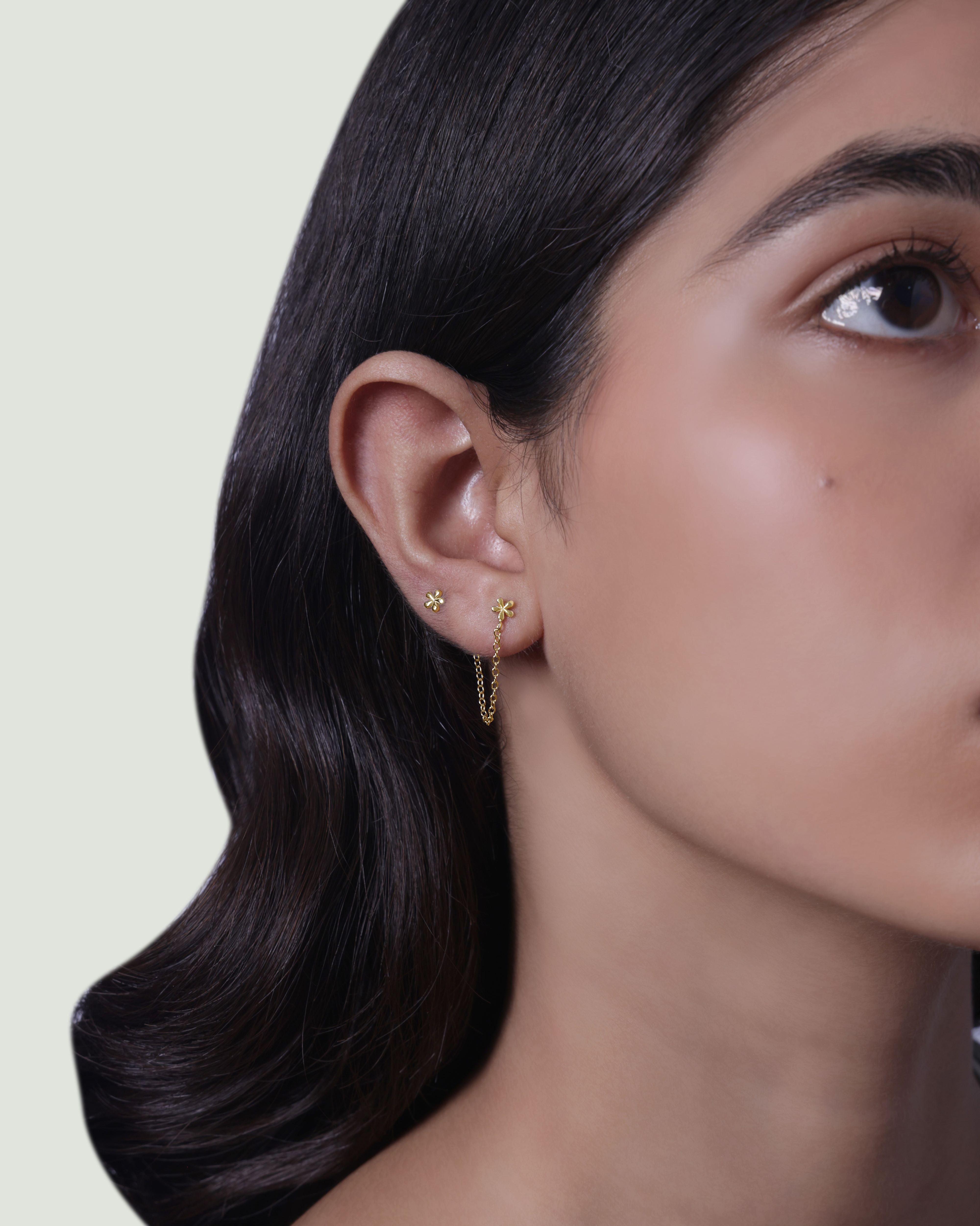 Dainty Flower Connector 3 In 1 Chain Earrings