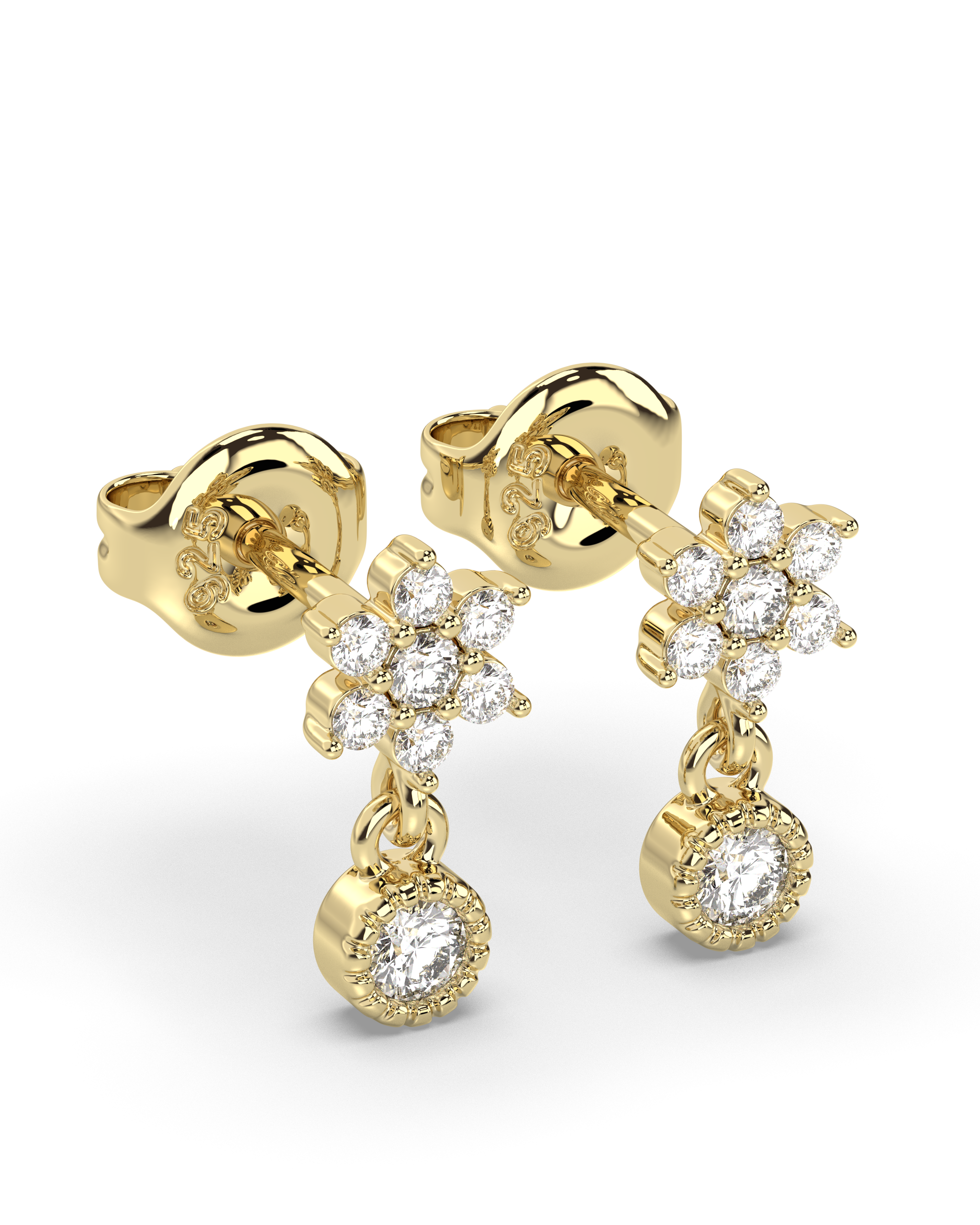 Flower Dangler Zirconia Drop Stud Earrings