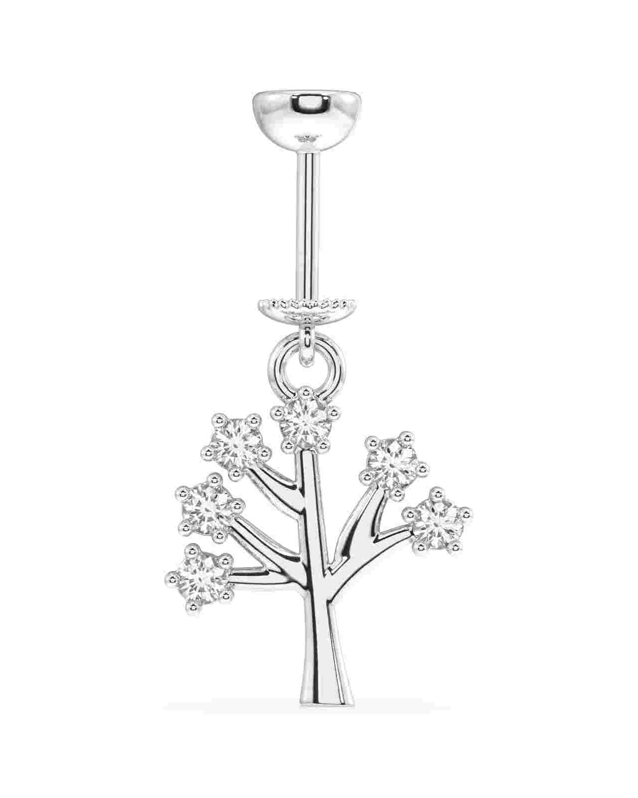 Screw Helix Hanging - Tree Zircon Jewelry featuring a silver tree-shaped charm adorned with sparkling zircons. Elegant helix design for ear piercings.
