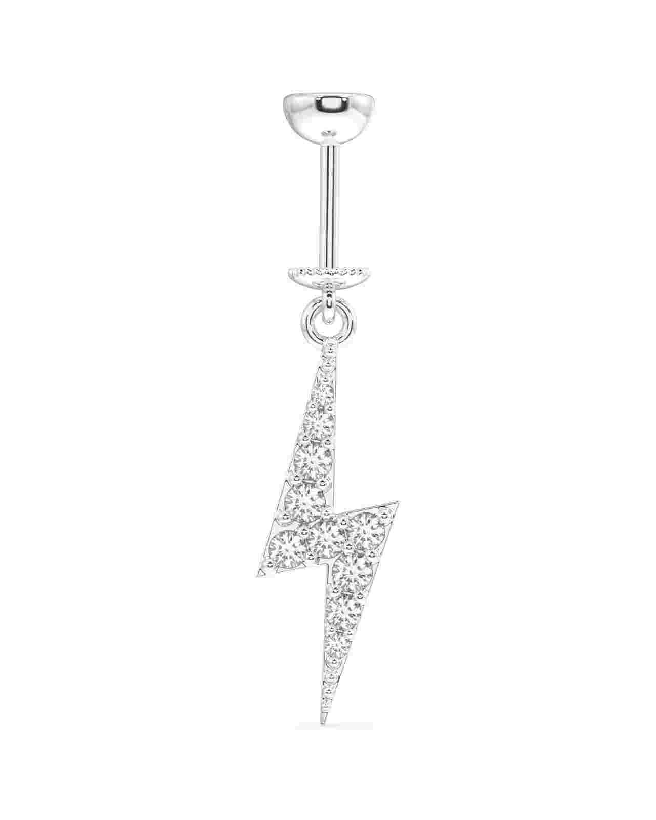 Zircon Thunder Screw Helix Piercing Earrings in sterling silver with a lightning bolt charm encrusted with zircon stones. Ideal for helix piercings.