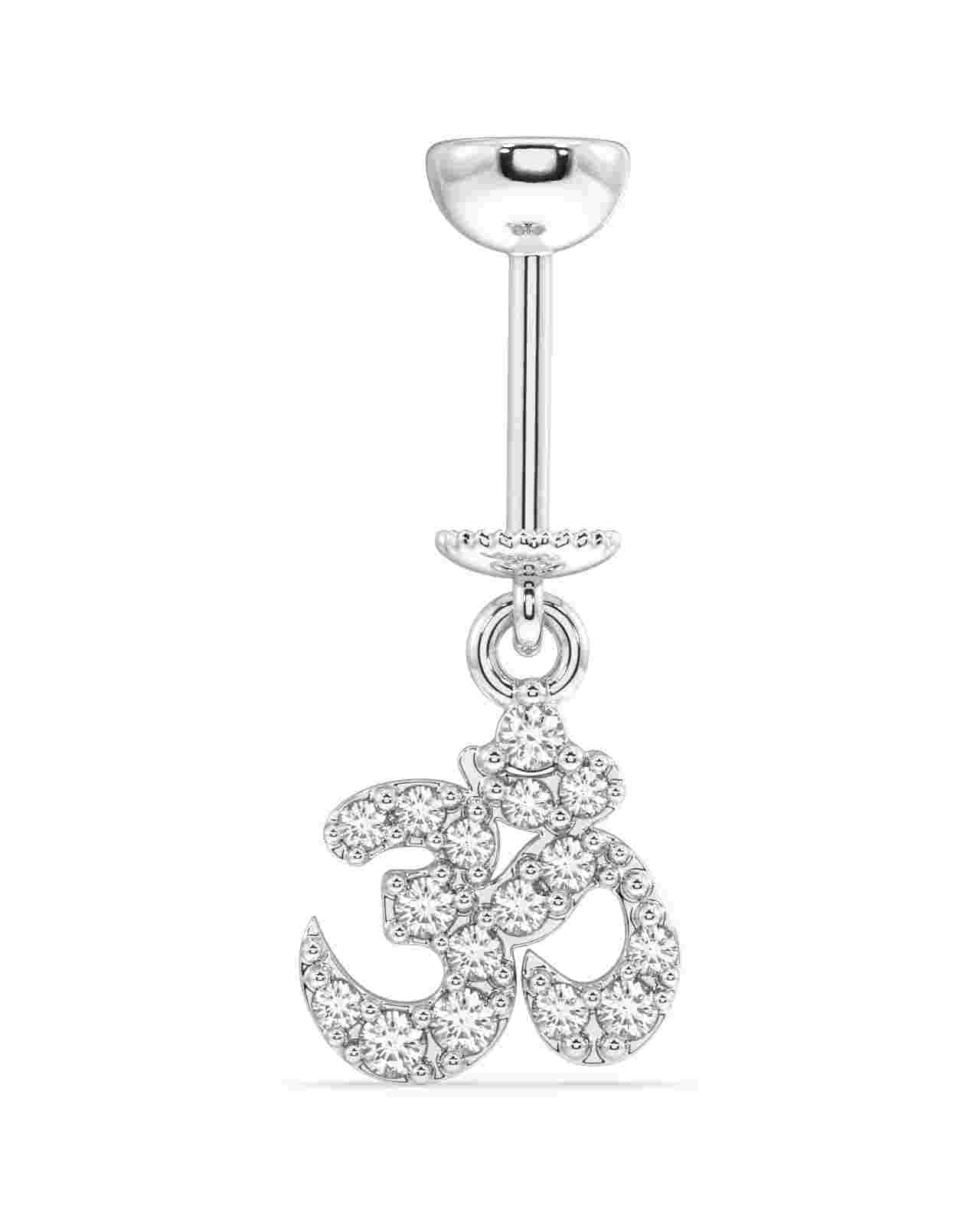 Silver AUM Helix Hanging Jewelry featuring a fine screw design and shimmering stones, ideal for a serene, symbolic ear accessory.