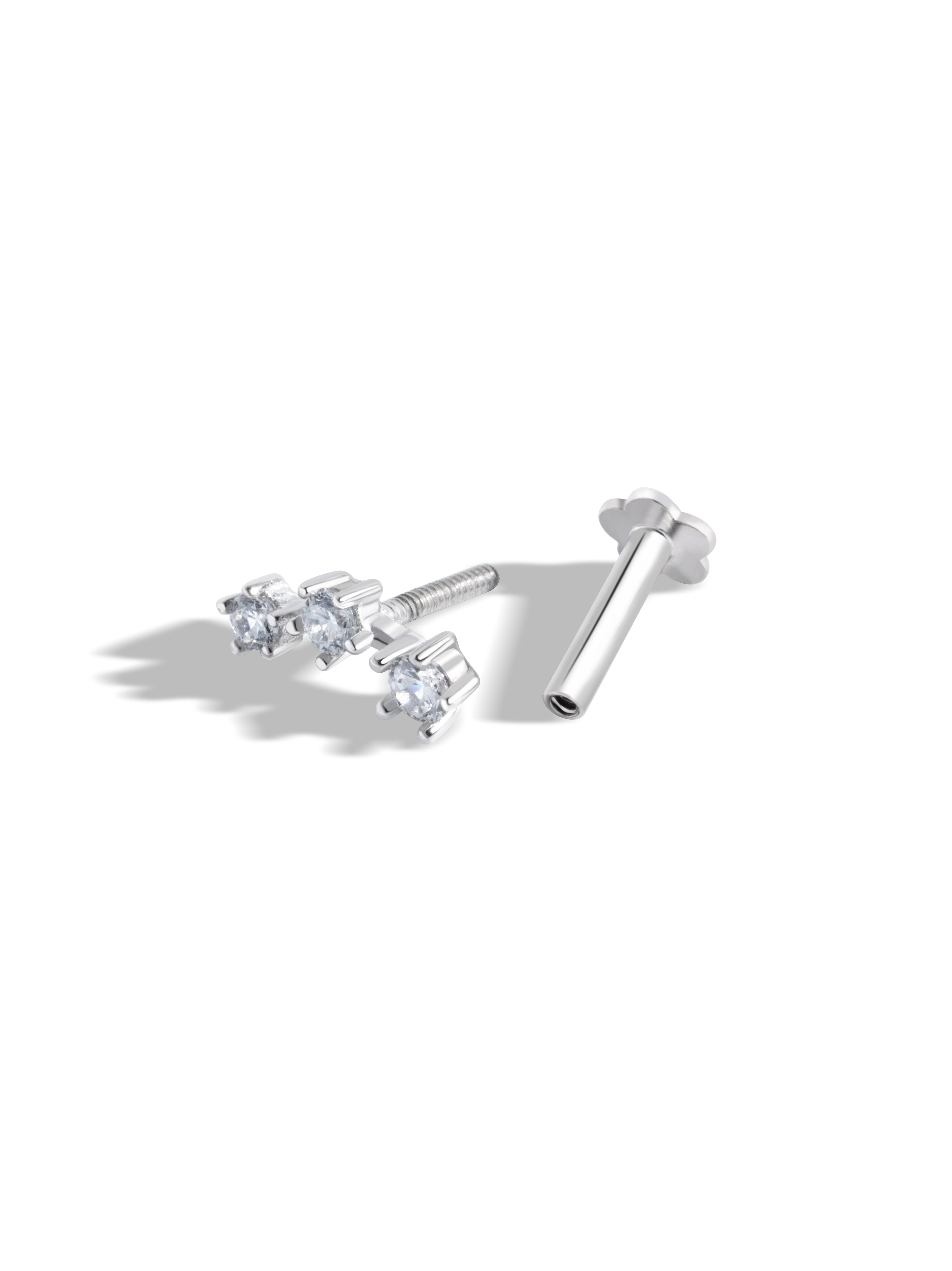 Tri Zirconia Flat Back Screw Stud Earrings