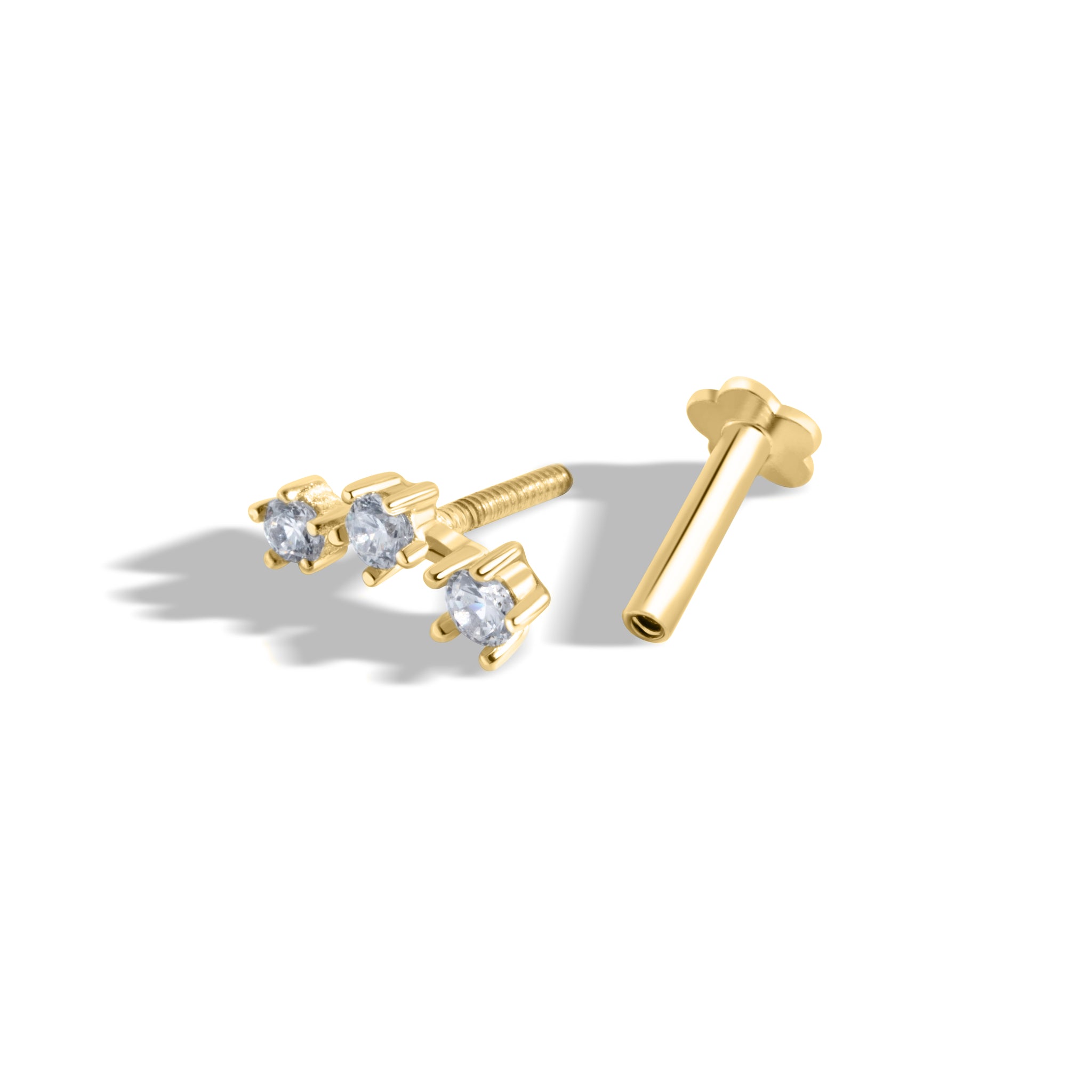 Tri Zirconia Flat Back Screw Stud Earrings