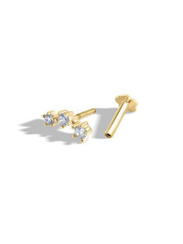 Tri Zirconia Flat Back Screw Stud Earrings