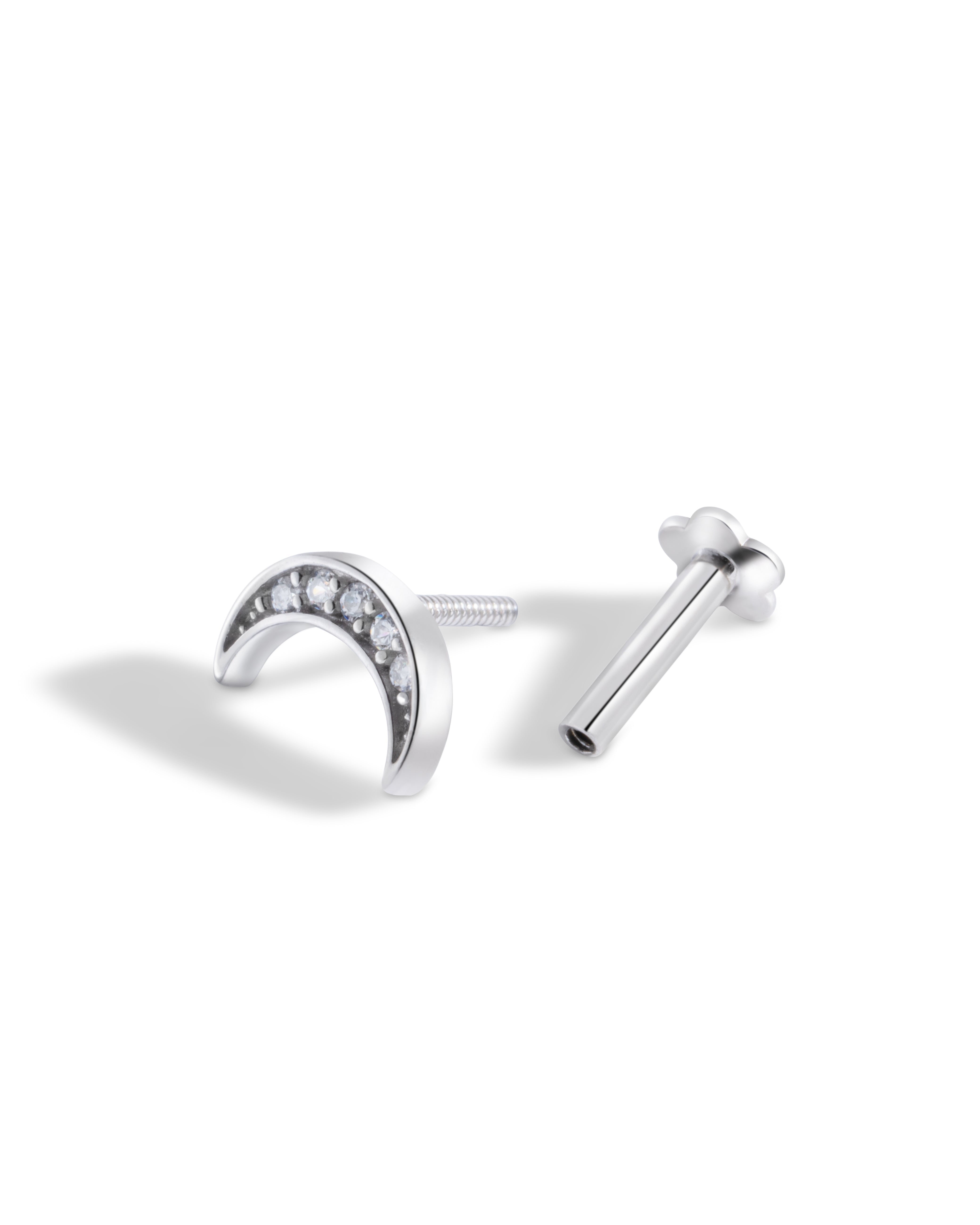 Crescent Moon Flat Back Screw Stud Earrings