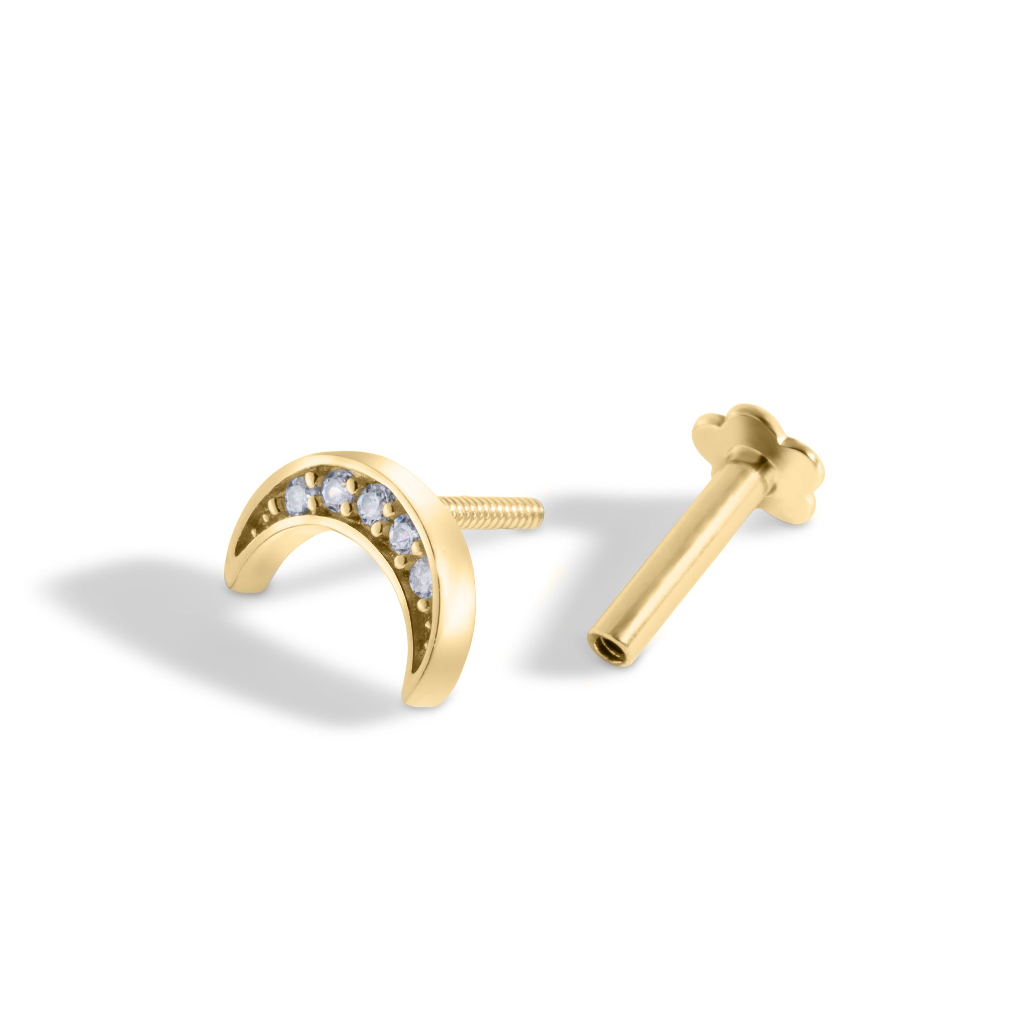 Crescent Moon Flat Back Screw Stud Earrings