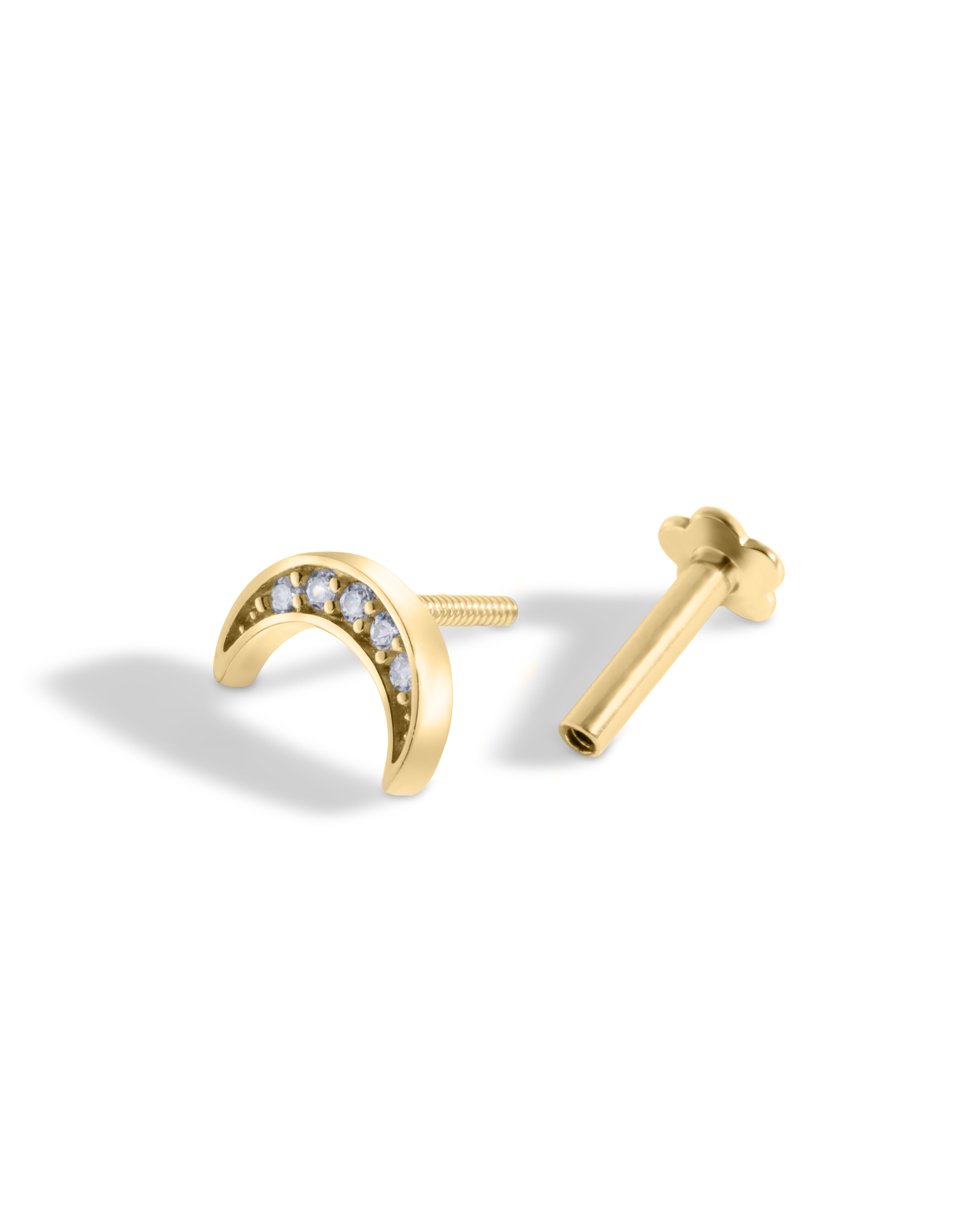 Crescent Moon Flat Back Screw Stud Earrings