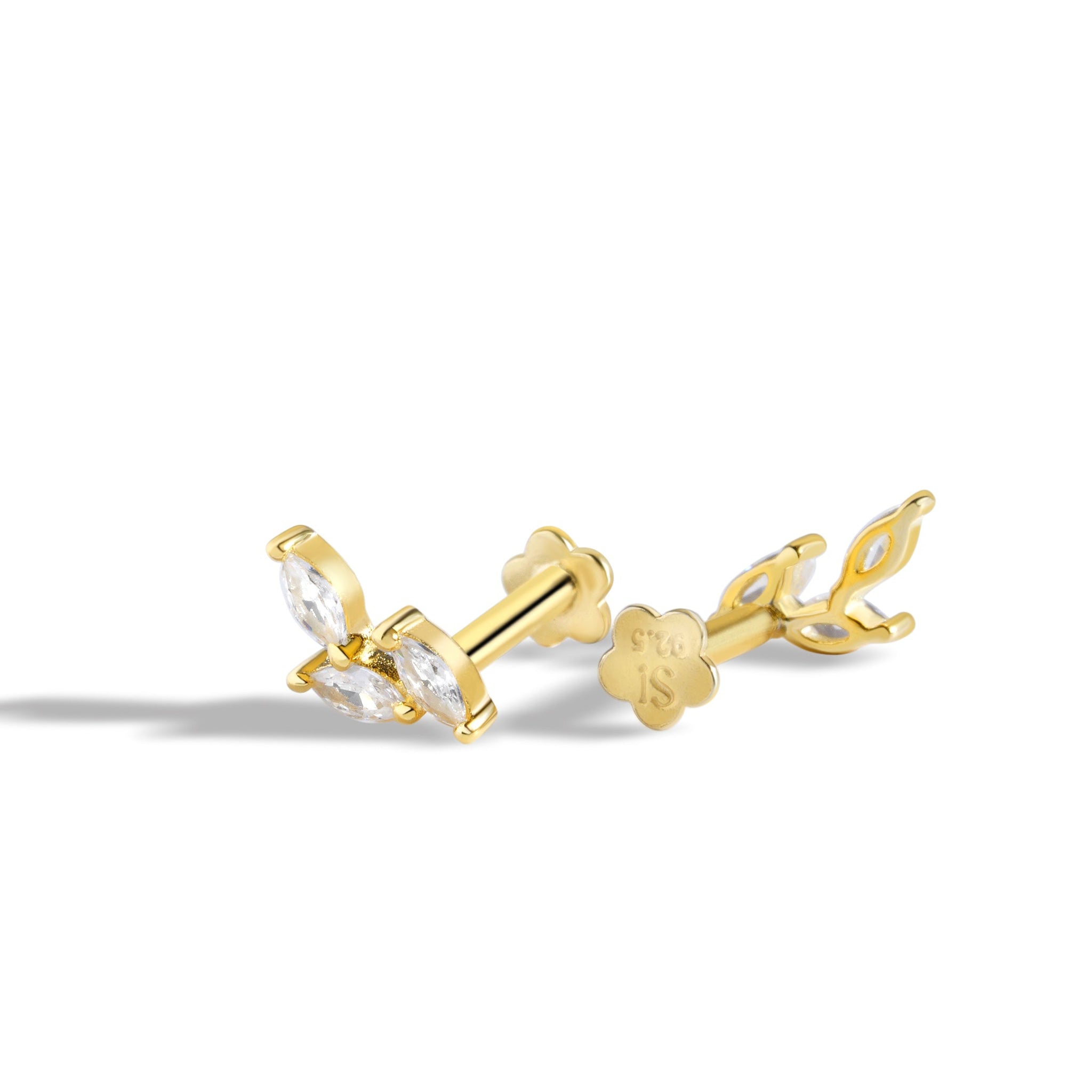 Zirconia Leaflet Climber Flat Back Screw Stud Earrings
