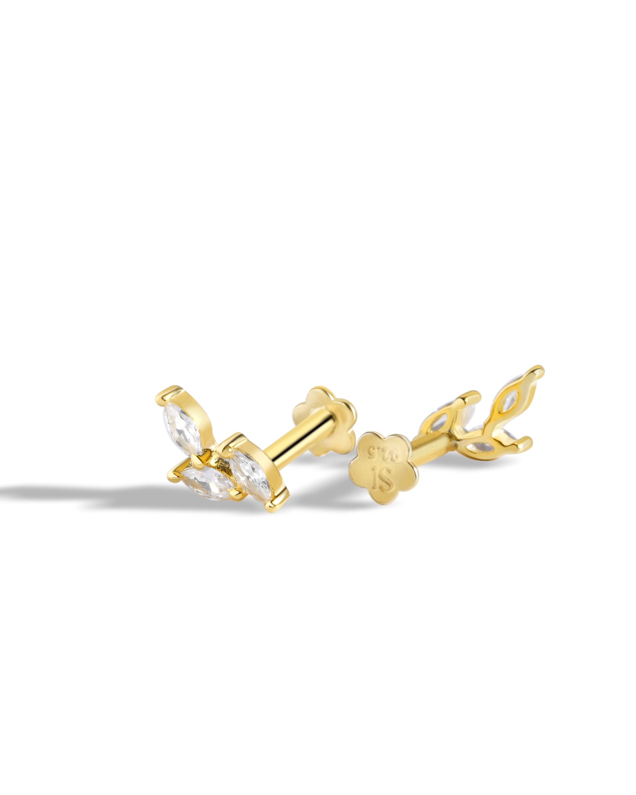 Zirconia Leaflet Climber Flat Back Screw Stud Earrings