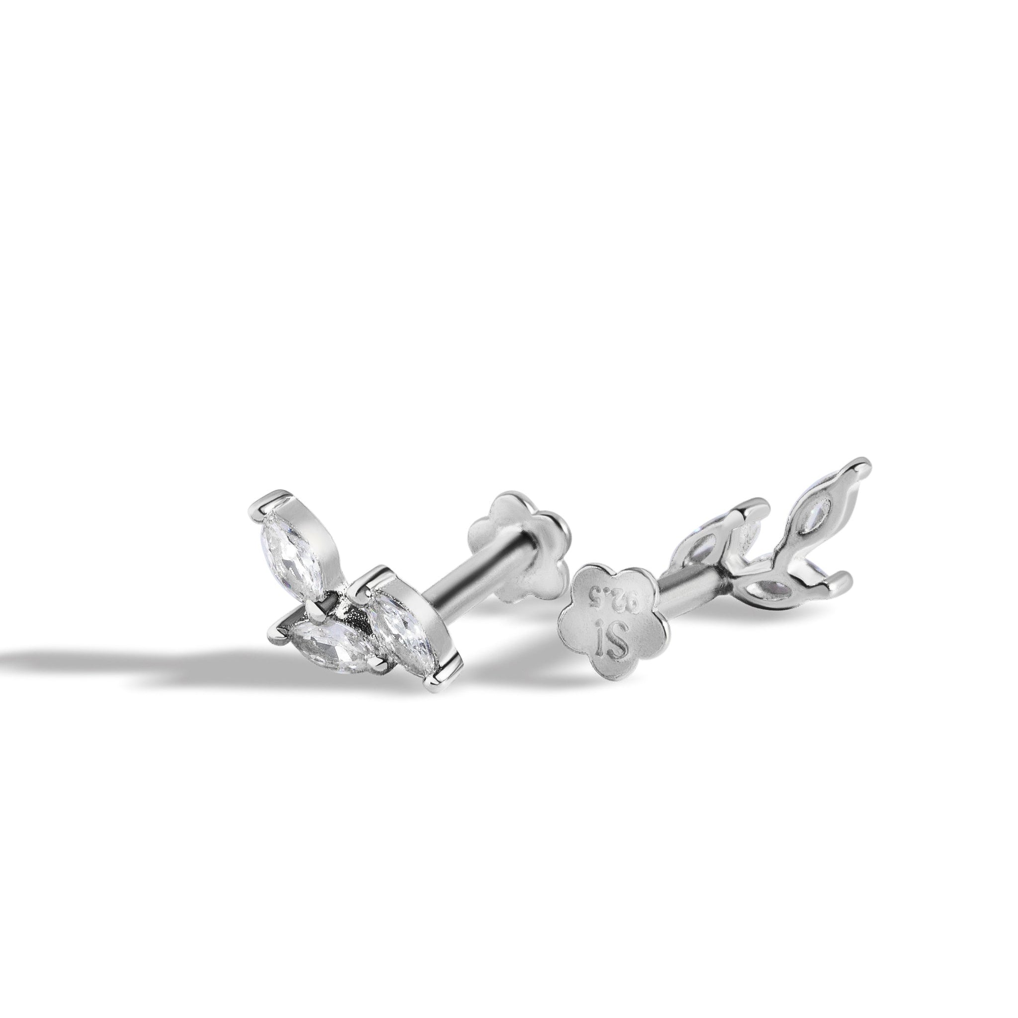 Zirconia Leaflet Climber Flat Back Screw Stud Earrings