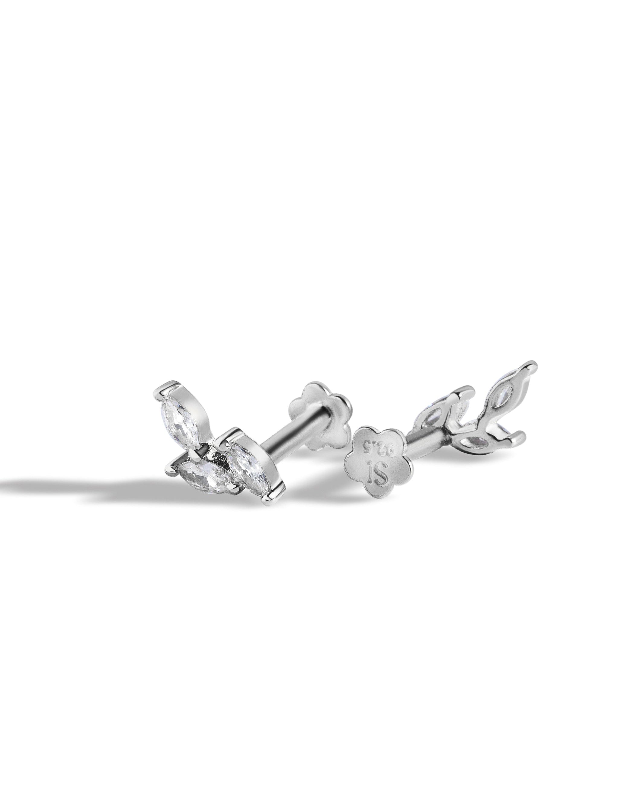 Zirconia Leaflet Climber Flat Back Screw Stud Earrings