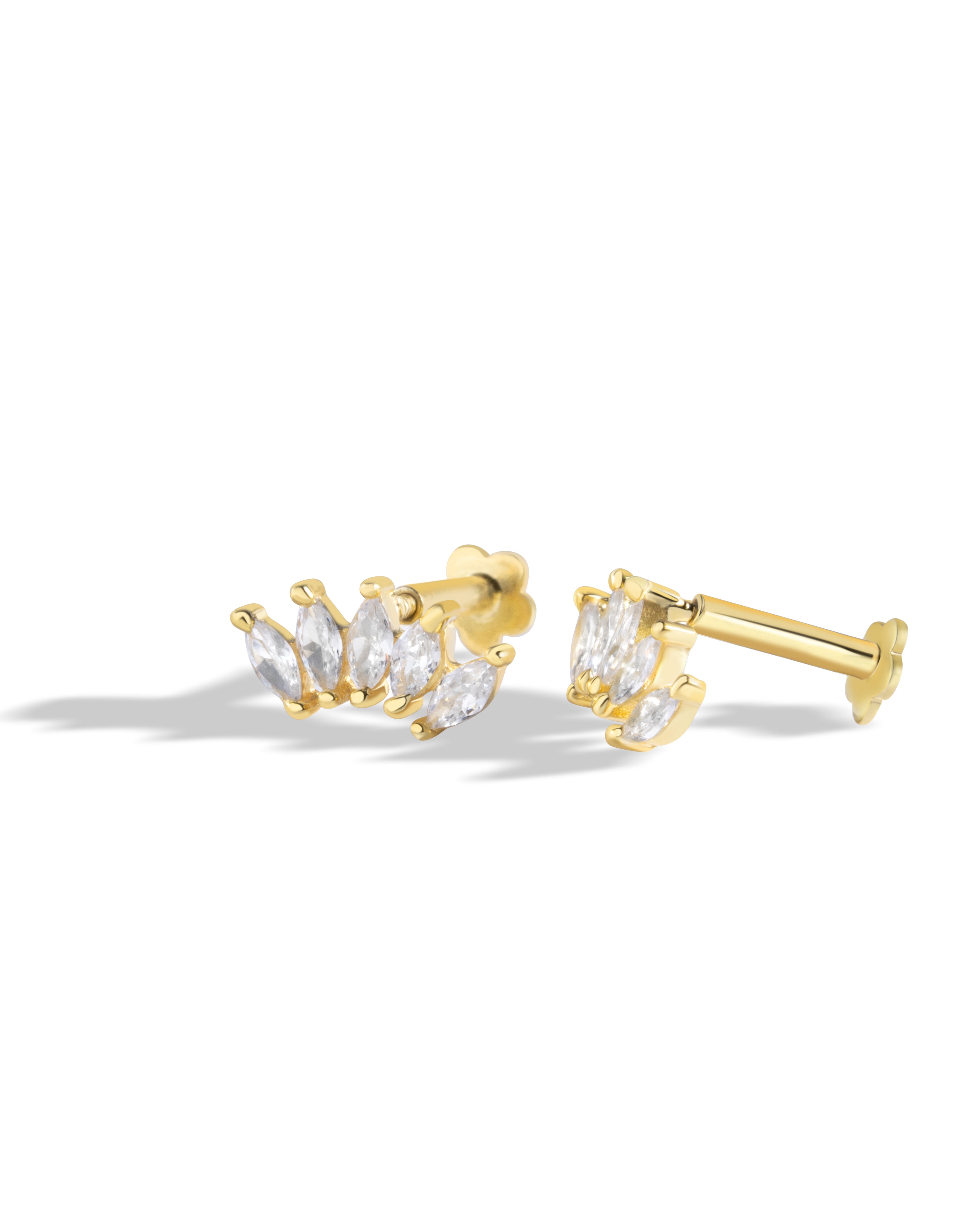Marquise Crown Flat Back Screw Stud Earrings