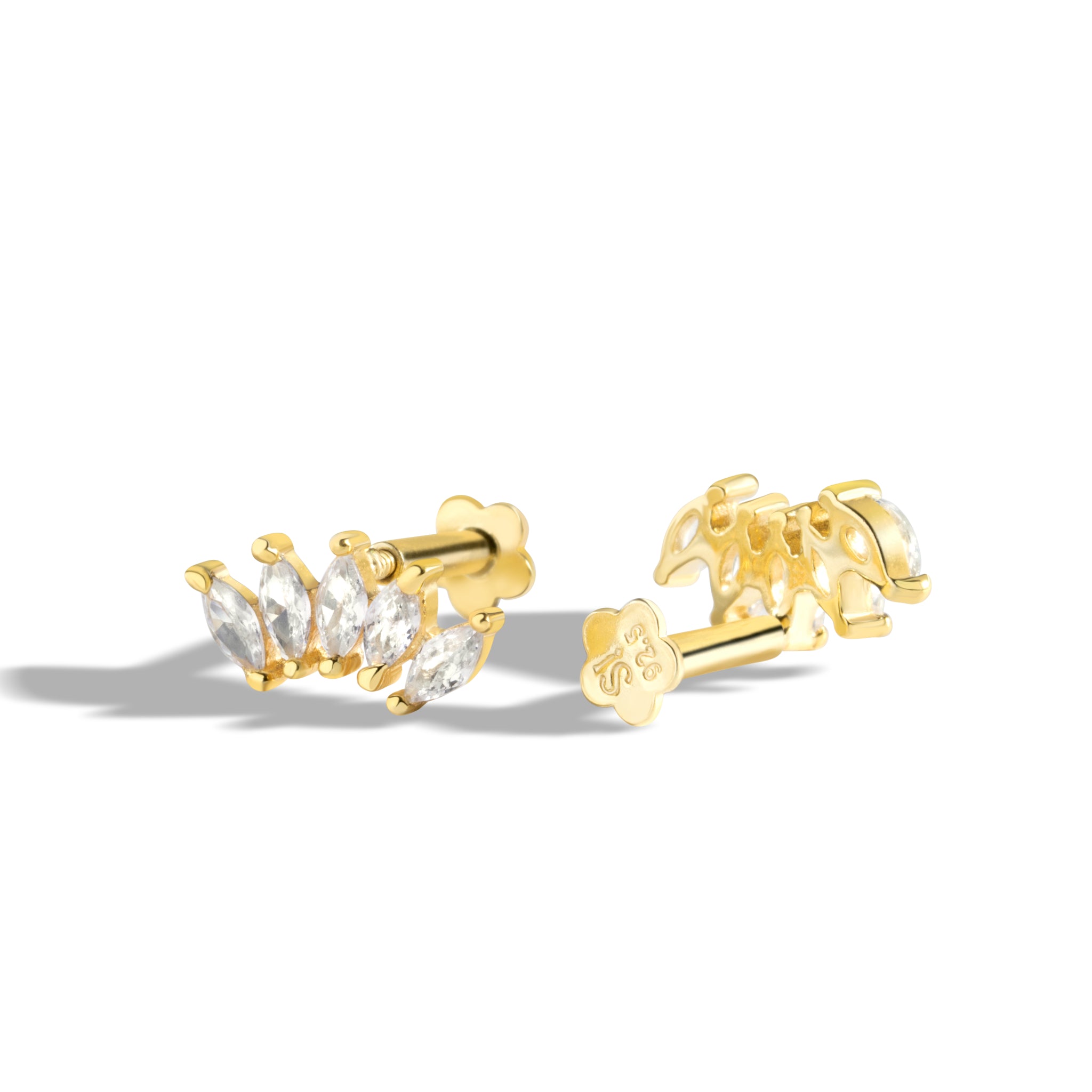 Marquise Crown Flat Back Screw Stud Earrings